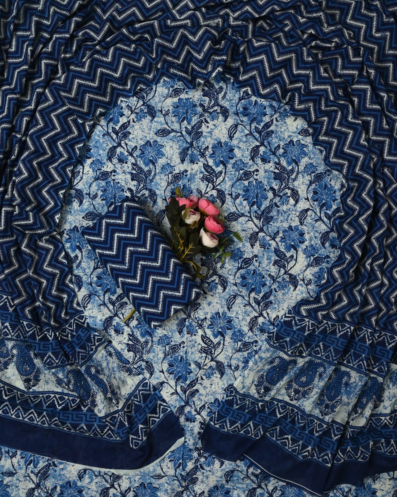 Designer Hand Block Printed Cotton Suit Set With Cotton Dupatta
