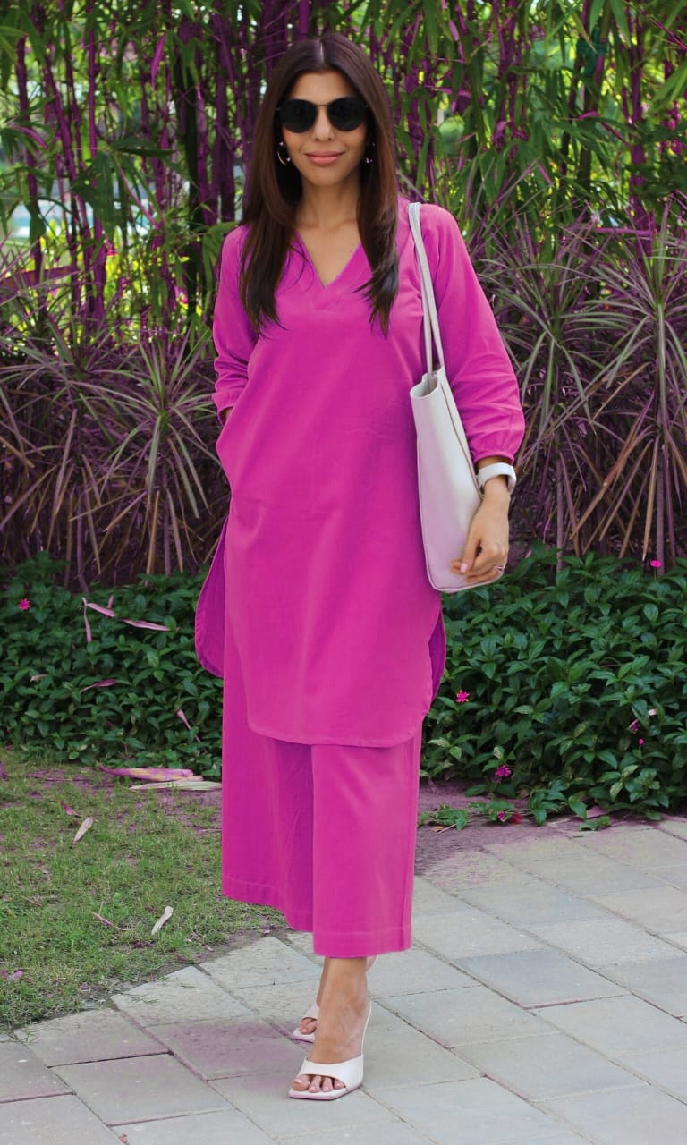 Pure Soft Cotton Slub Co-ord Set For Office Wear