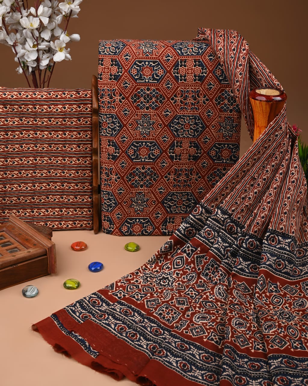 Designer Hand Block Printed Cotton Suit Set With Cotton Dupatta