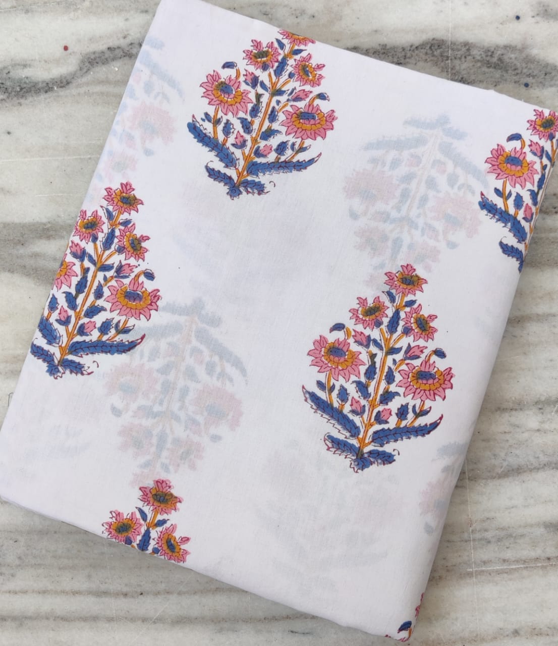 (Pre-cut 1.90 Meter) Pure Soft Cotton Hand Block Printed Fabric