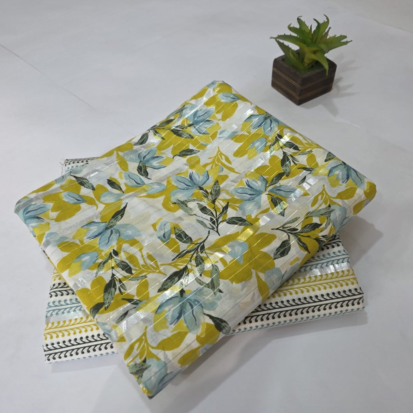 Pure Cotton Lurex Handblock Printed 2PC Top-Bottom Suit Set