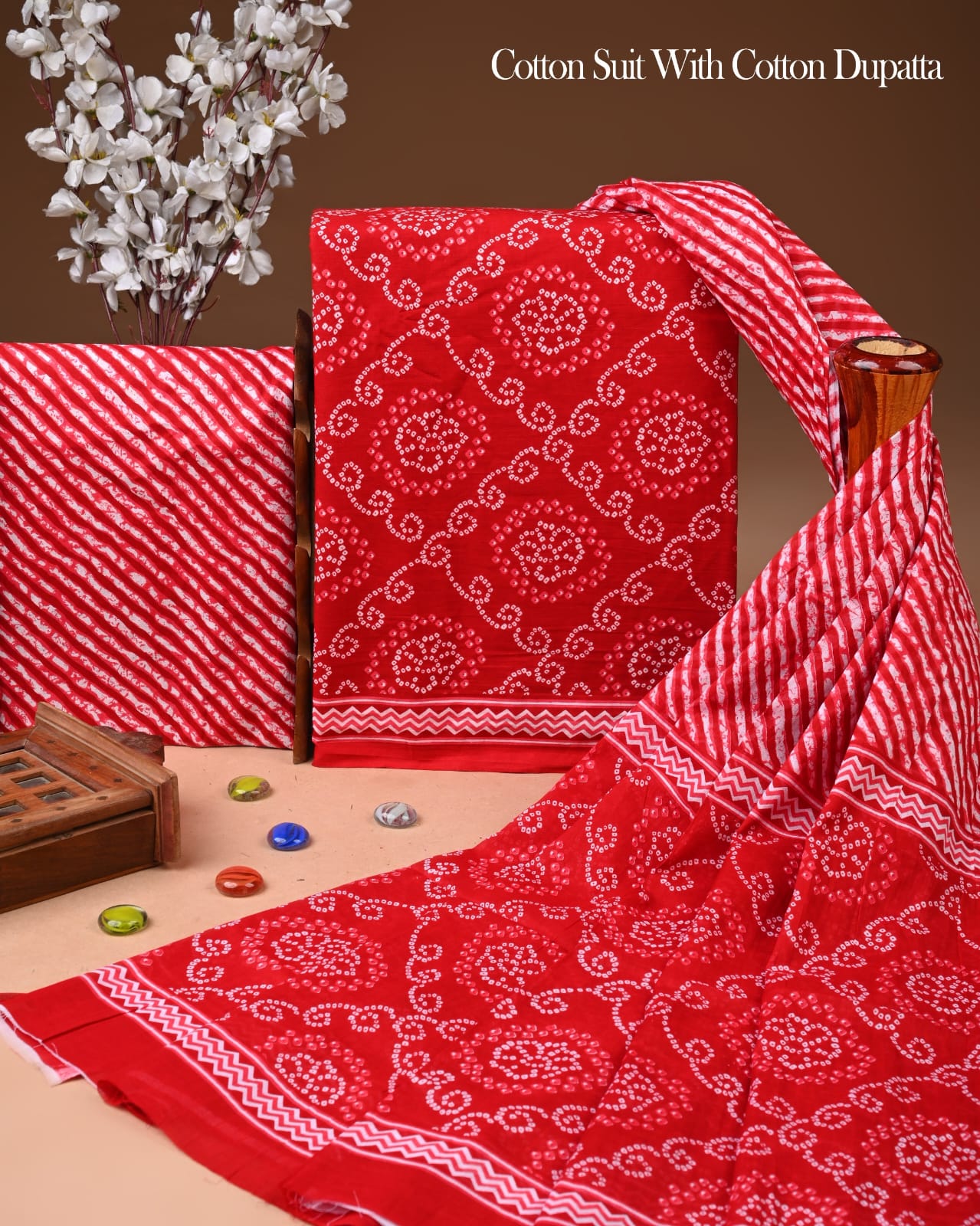 Designer Hand Block Printed Cotton Suit Set With Cotton Dupatta