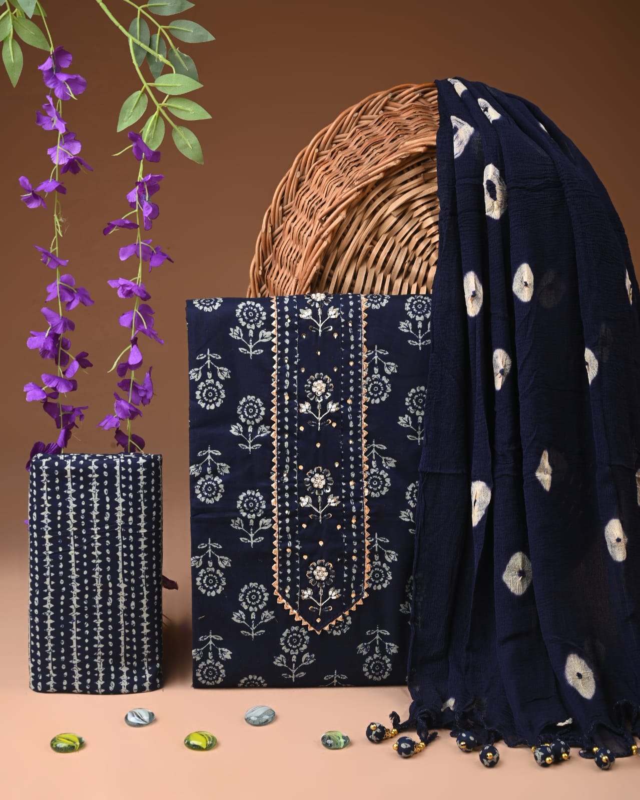 Premium Gota Patti Work Cotton Suit Set With Chiffon Dupatta