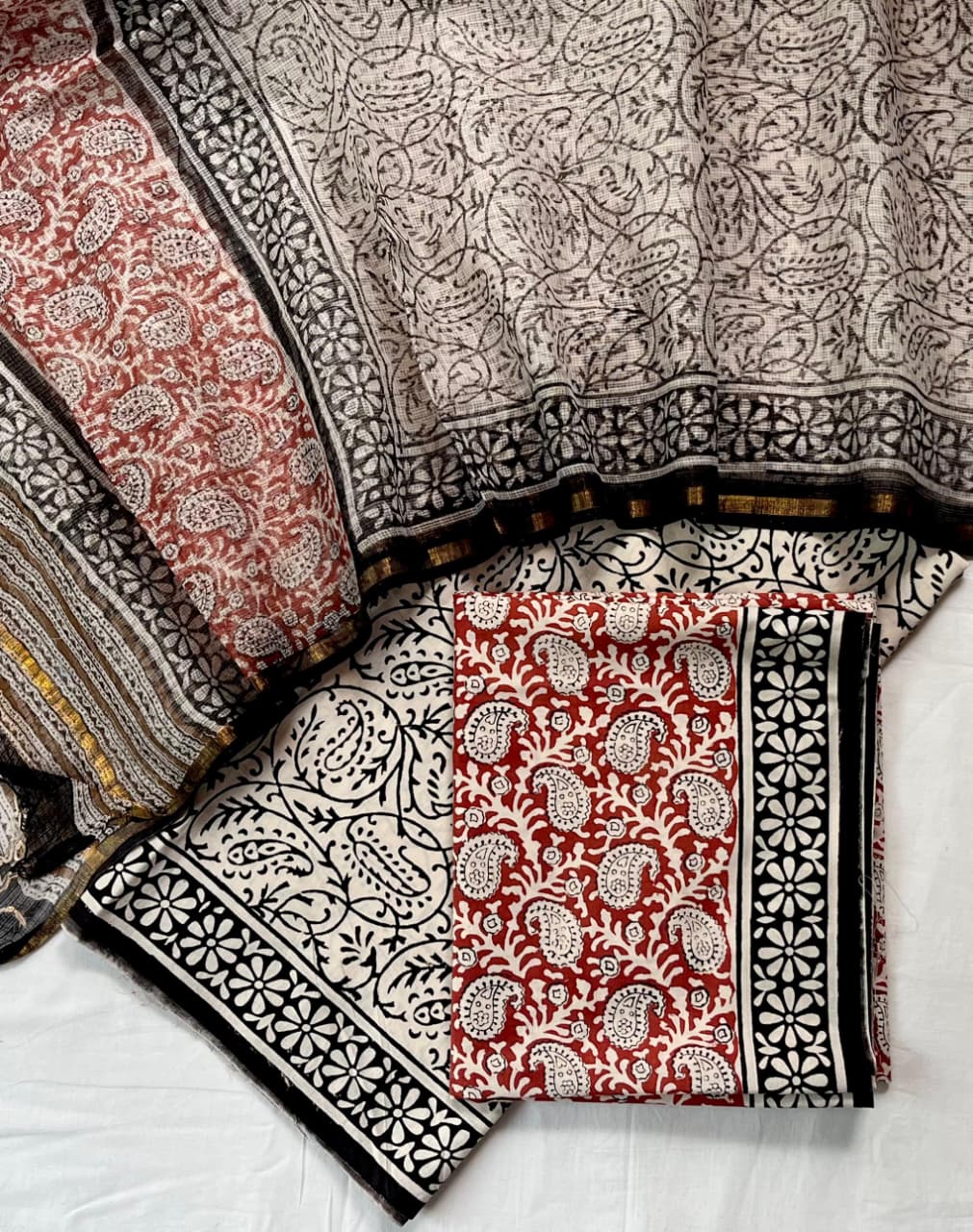 Pure Cotton Hand Block Printed Suit Set With Kota Doria Dupatta