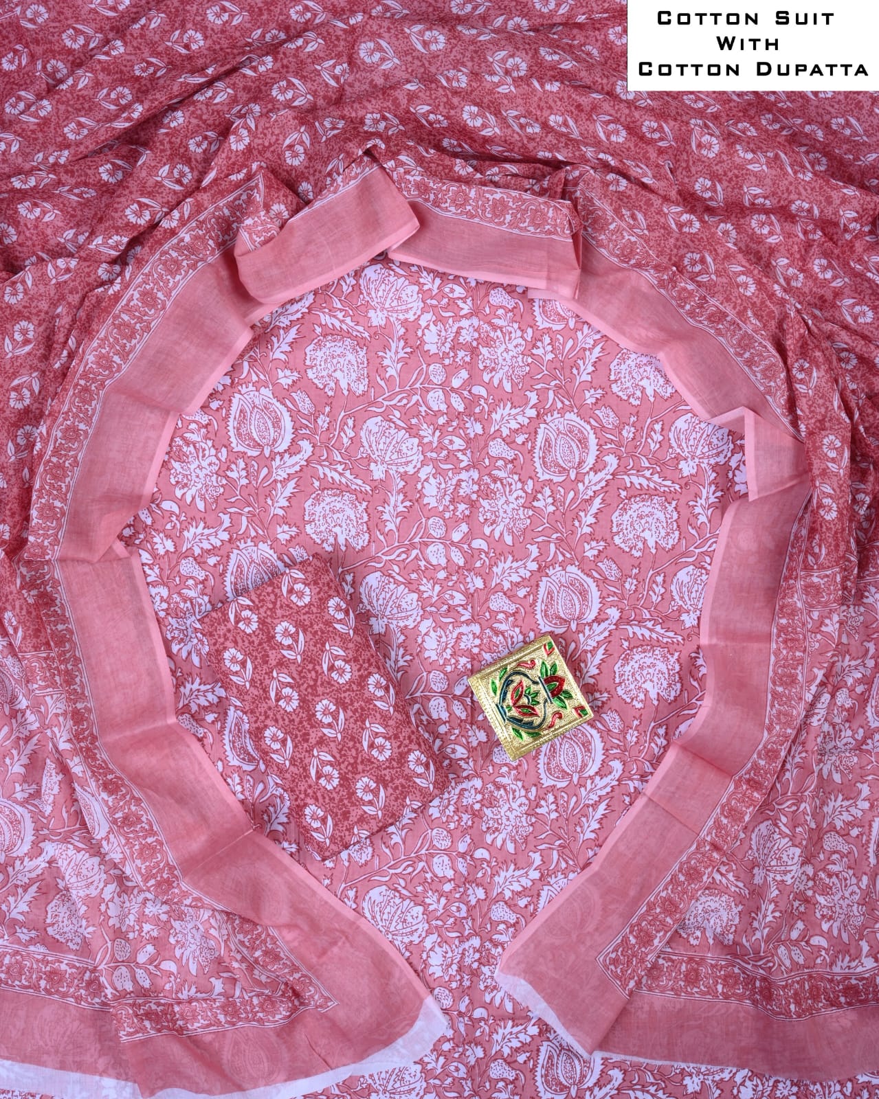 Designer Hand Block Printed Cotton Suit Set With Cotton Dupatta