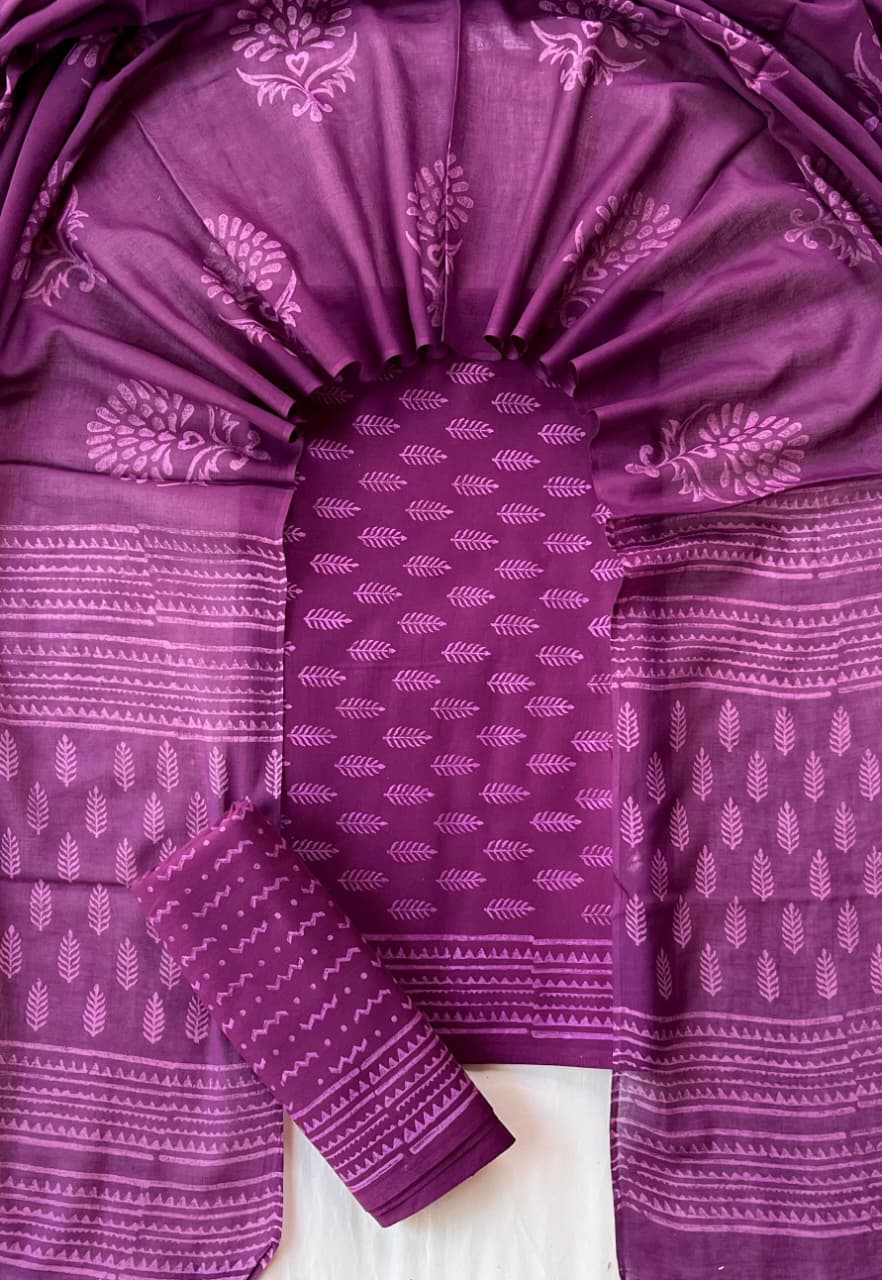 Pure Soft Cotton Hand Block Printed Suit Set With Cotton Dupatta