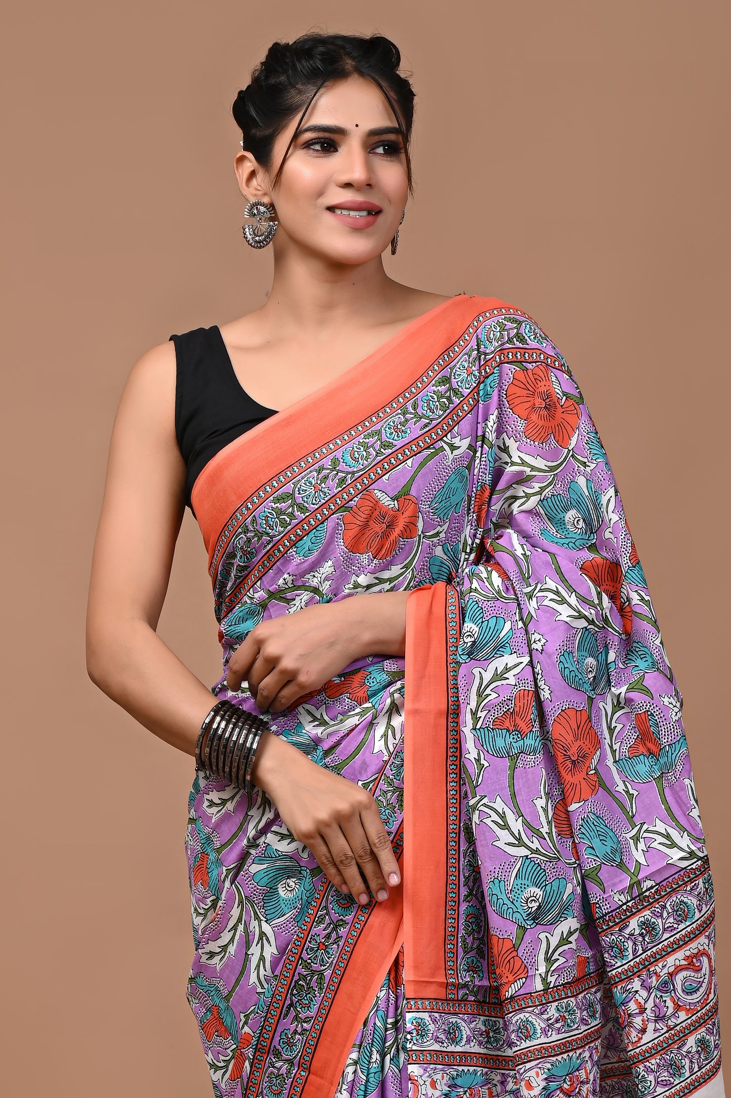 Pure Soft Cotton Handblock Printed Saree With Blouse
