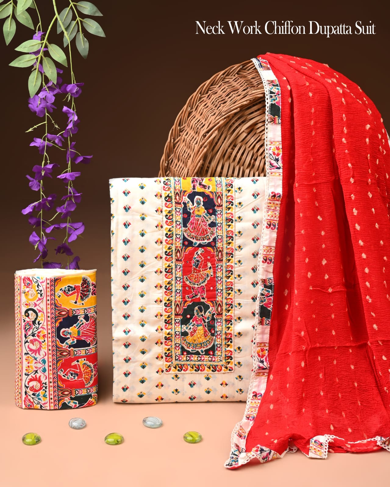 Premium Gota Patti Work Cotton Suit Set With Chiffon Dupatta