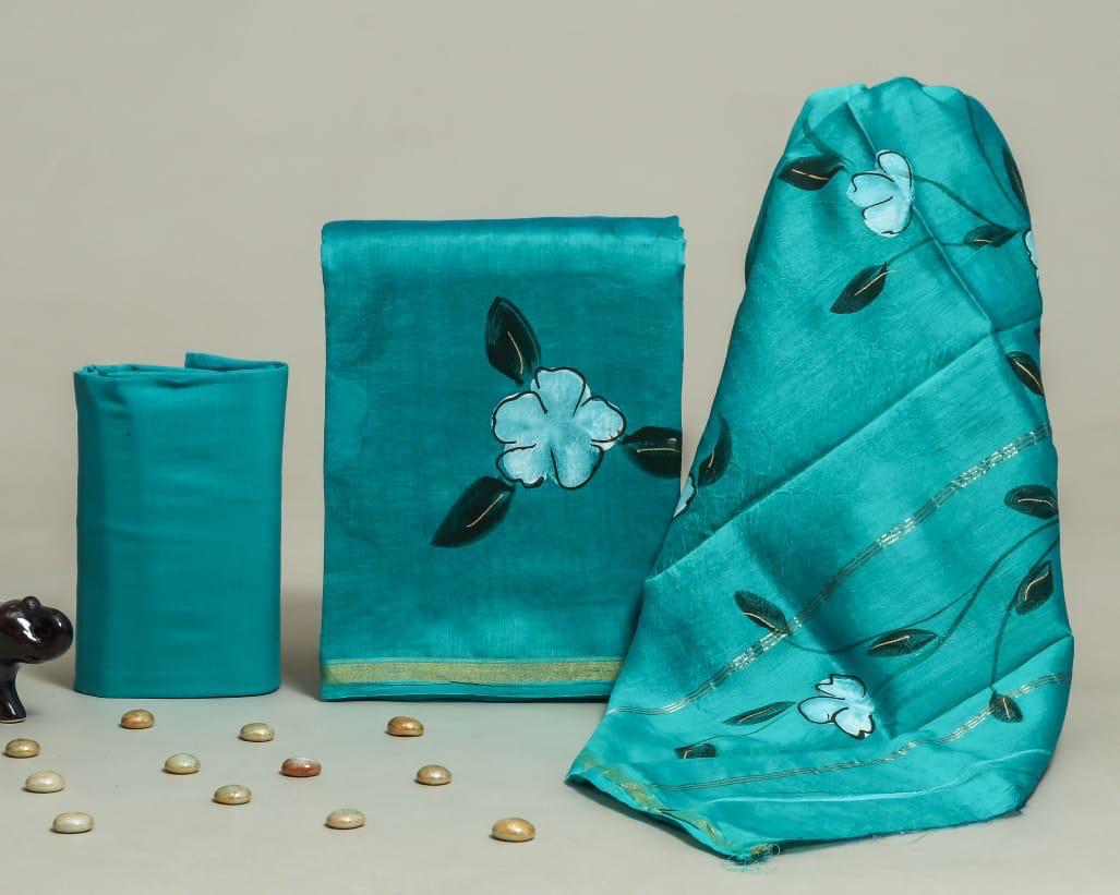 Designer Hand Painted Chanderi Silk Suit Set