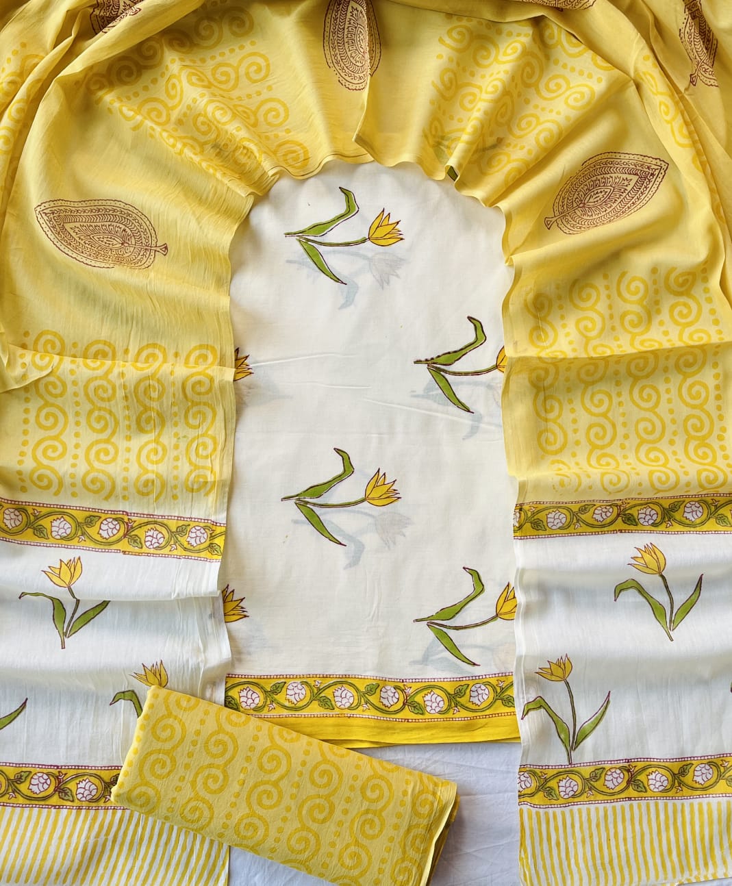 Pure Soft Cotton Hand Block Printed Suit Set With Cotton Dupatta