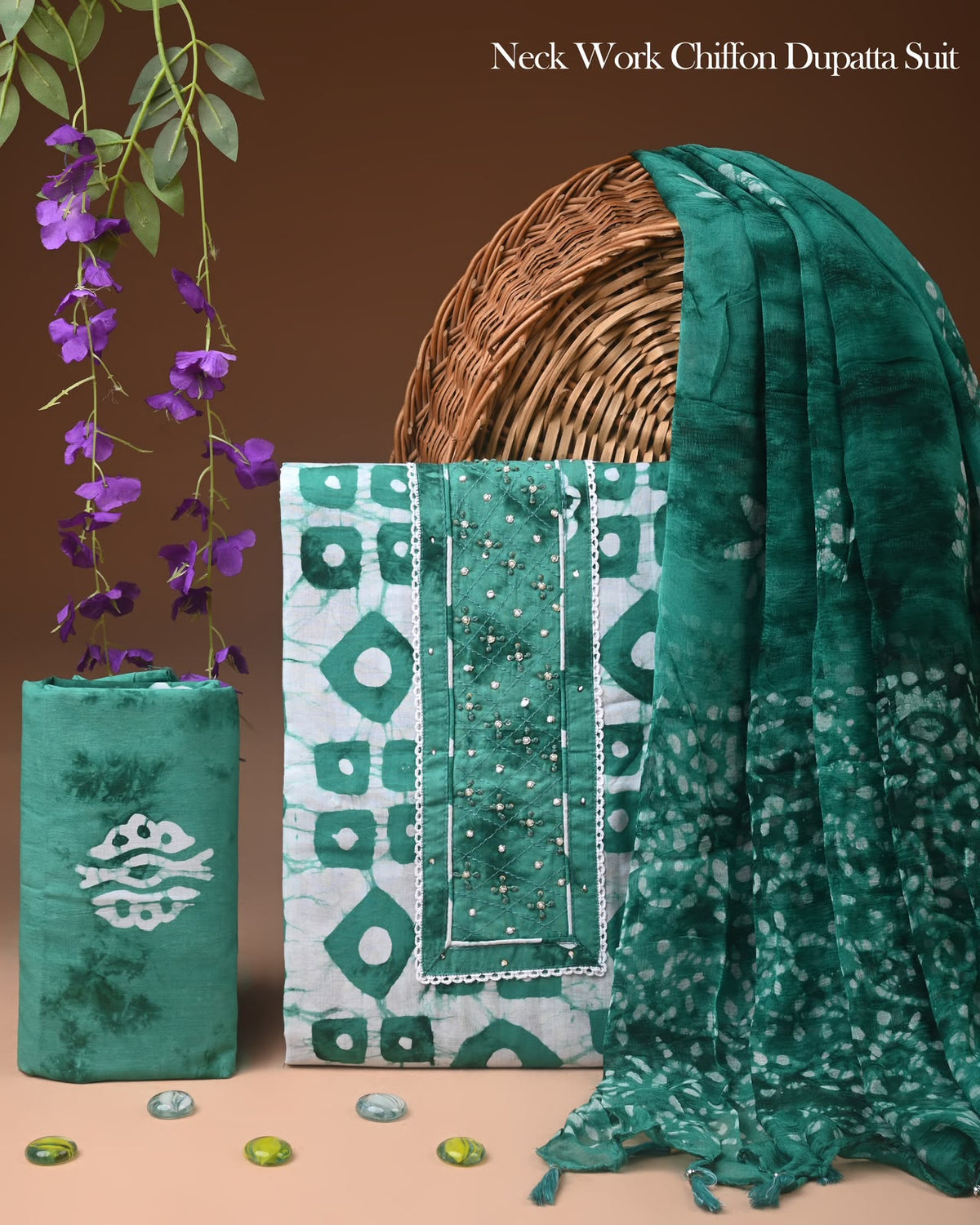 Premium Gota Patti Work Cotton Suit Set With Chiffon Dupatta