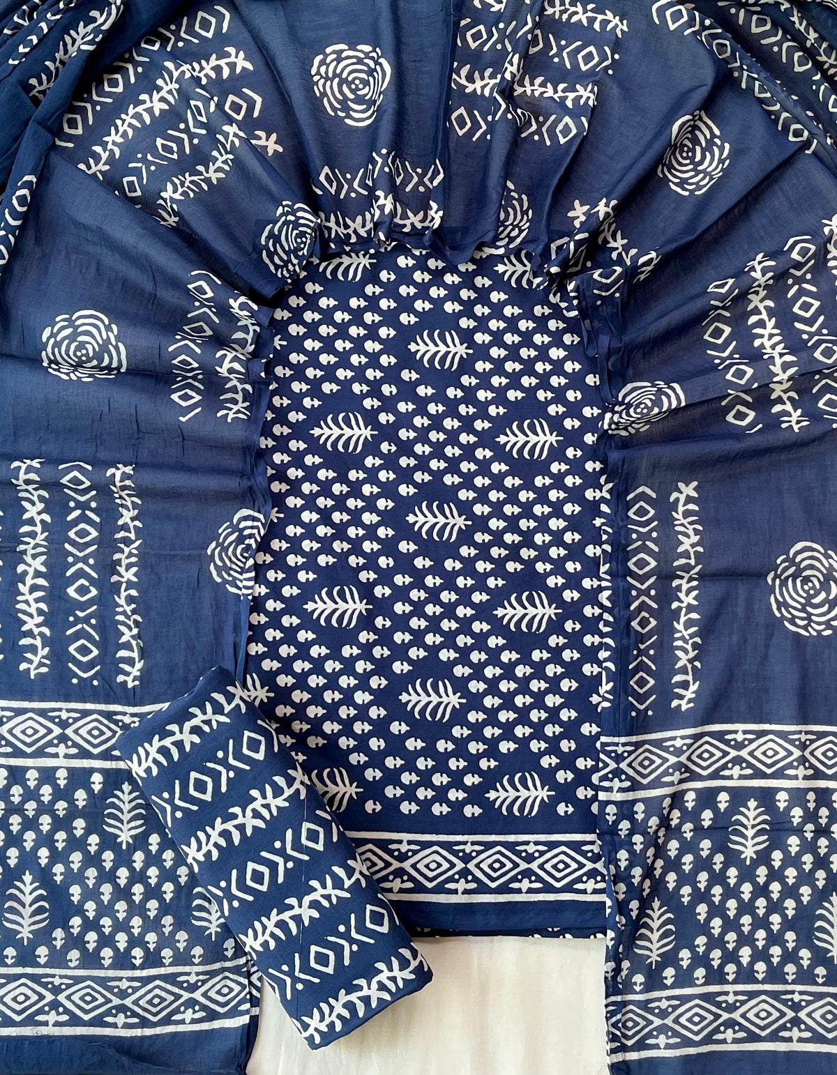 Pure Soft Cotton Hand Block Printed Suit Set With Cotton Dupatta