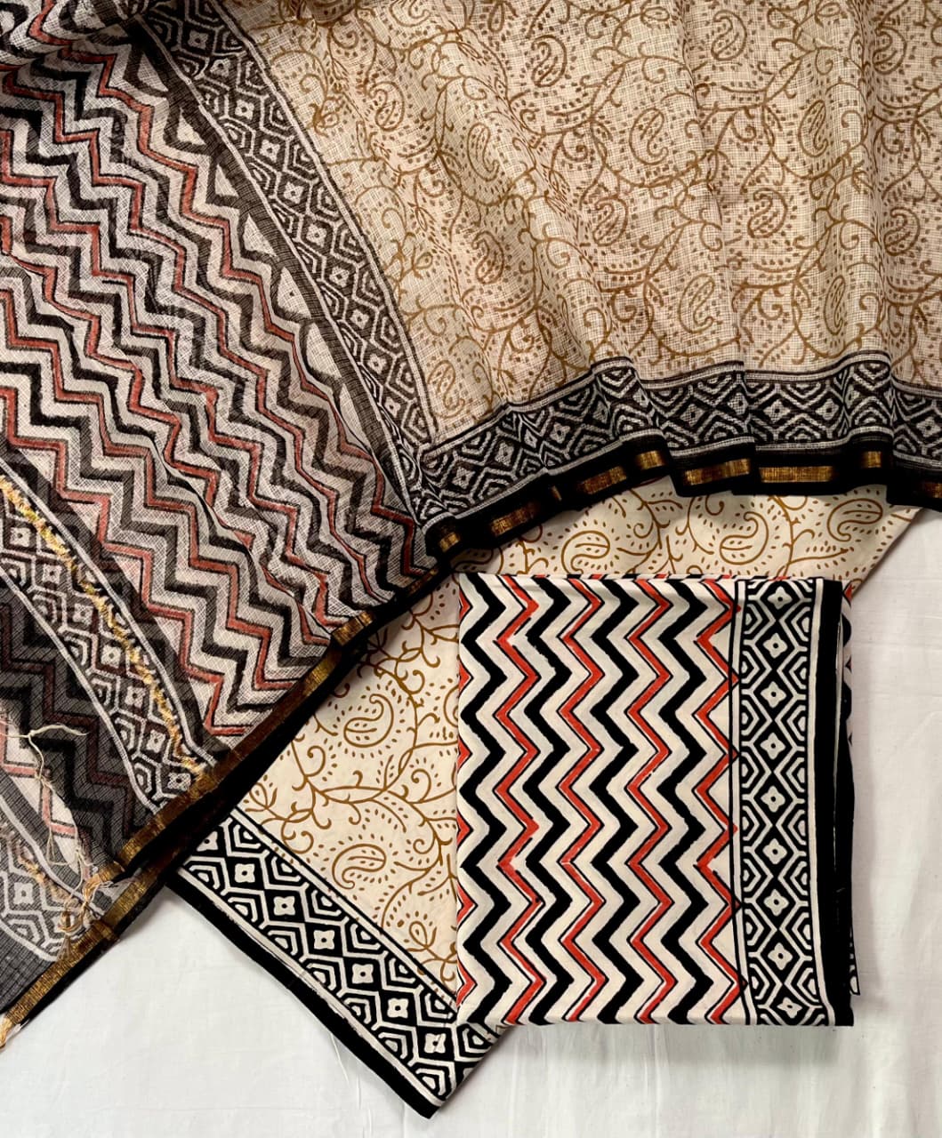 Pure Cotton Hand Block Printed Suit Set With Kota Doria Dupatta