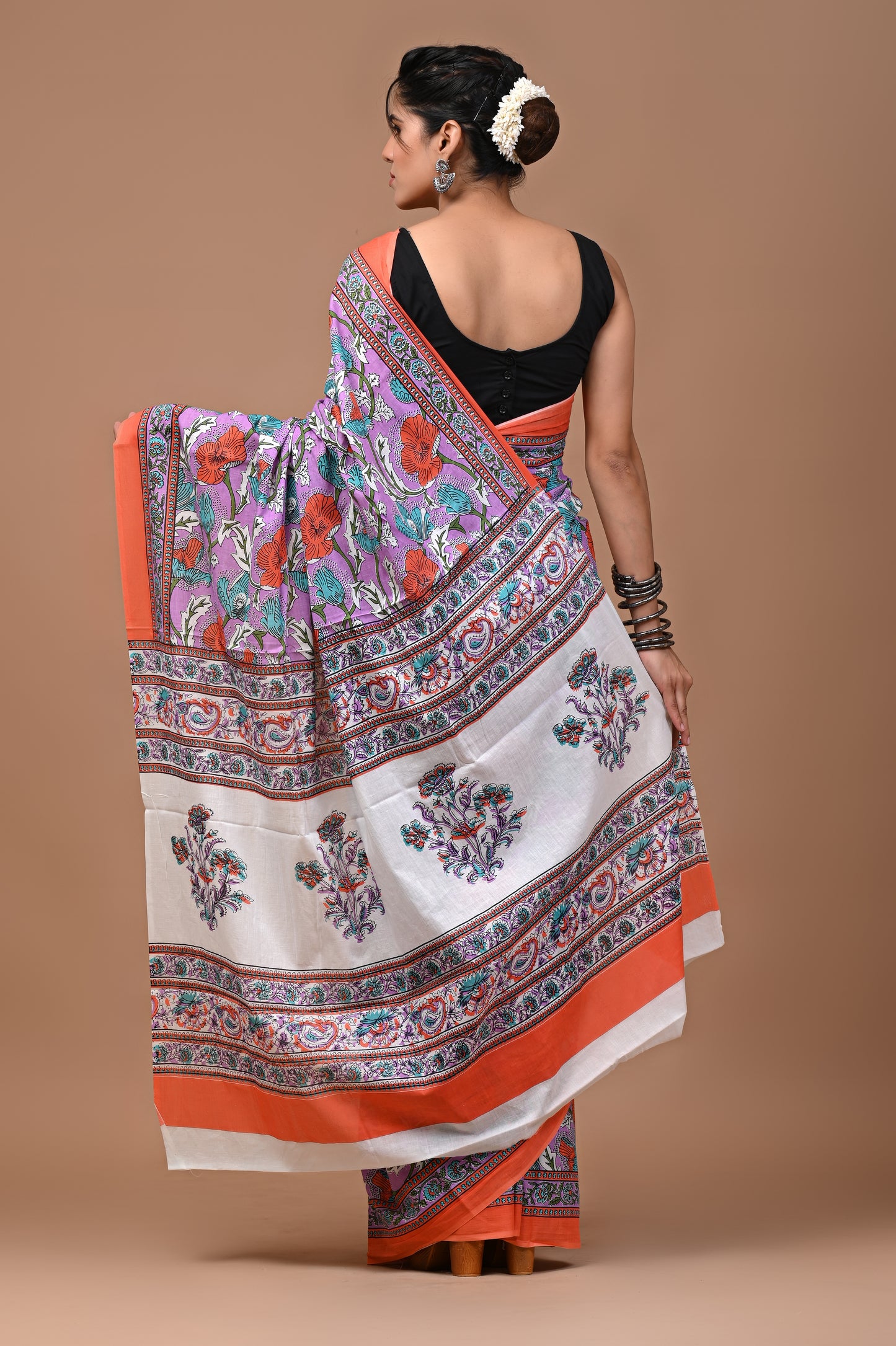 Pure Soft Cotton Handblock Printed Saree With Blouse