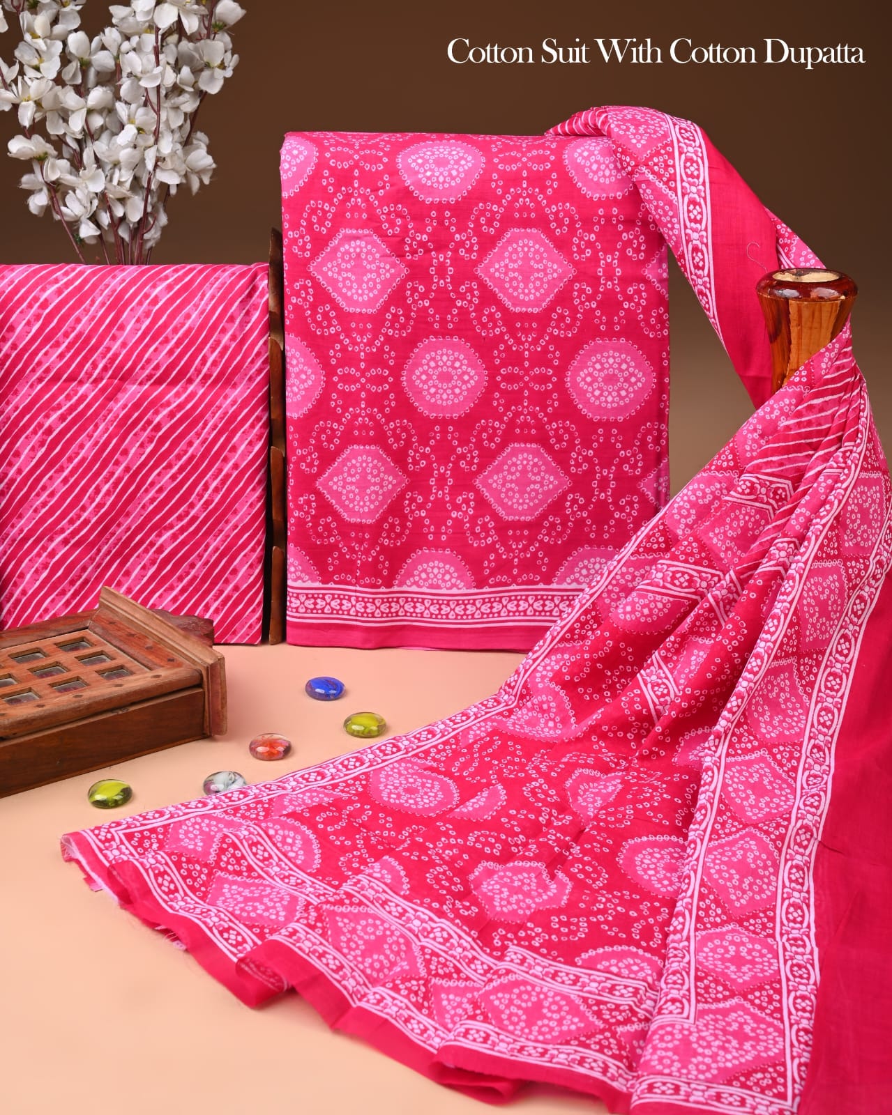 Designer Hand Block Printed Cotton Suit Set With Cotton Dupatta