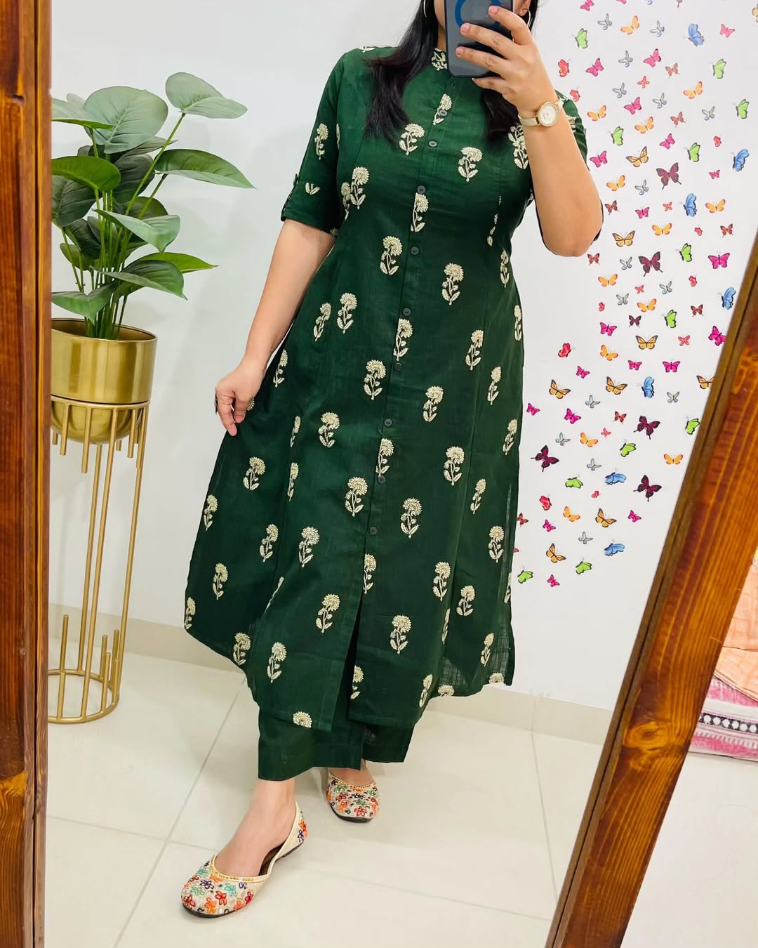 Premium Floral Fine Cotton Printed A-Line Pattern Kurti-Palazzo Set