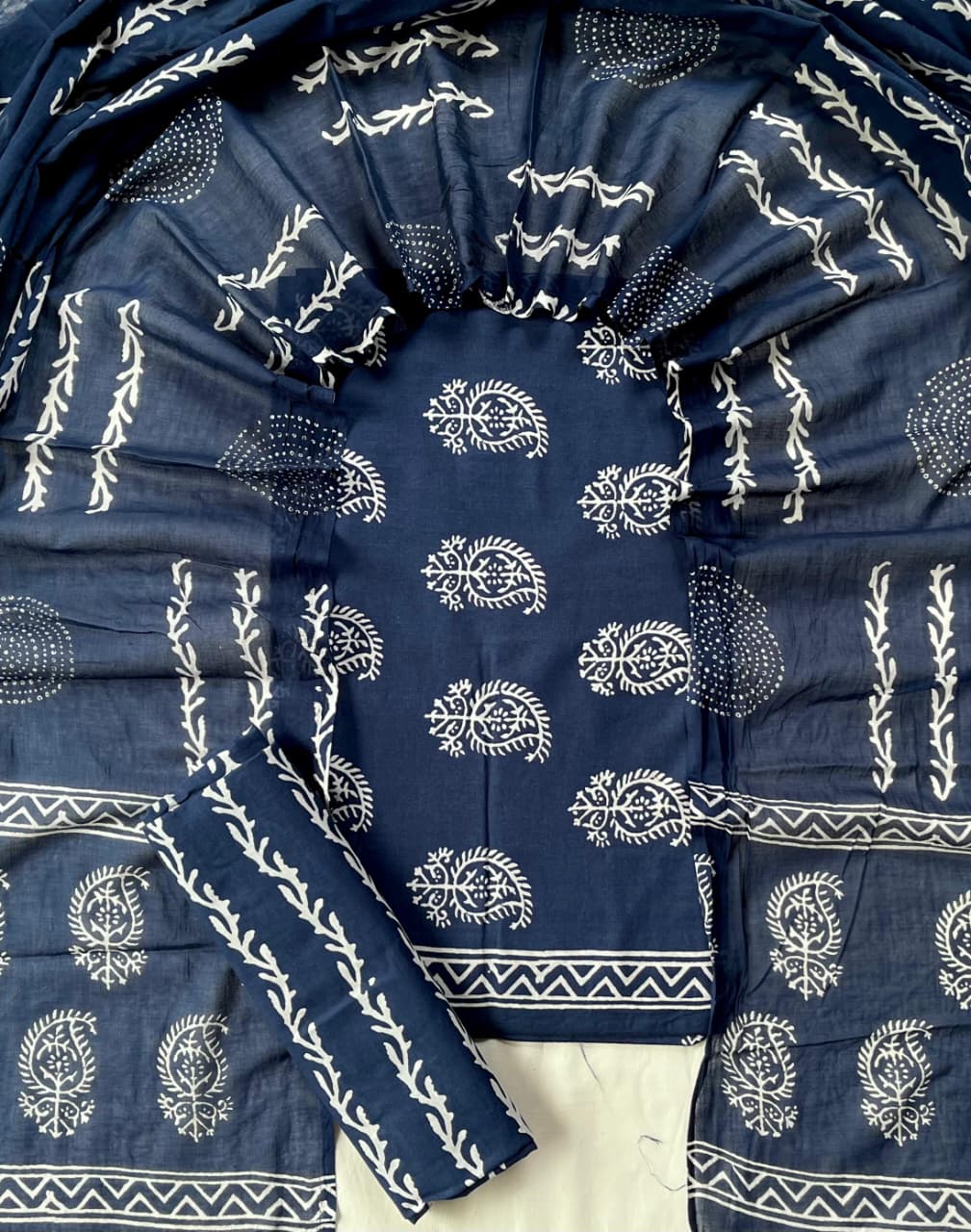 Pure Soft Cotton Hand Block Printed Suit Set With Cotton Dupatta