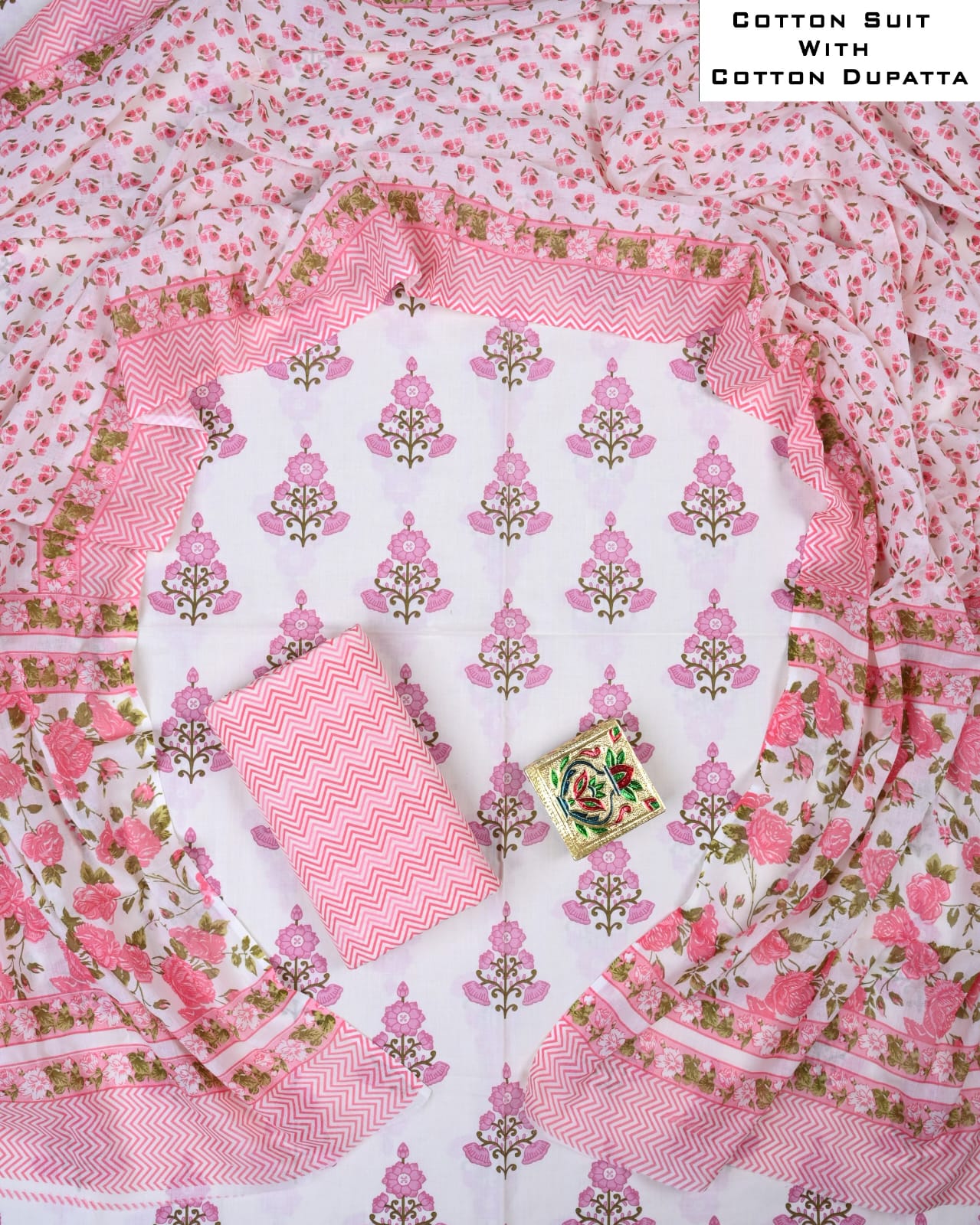 Designer Hand Block Printed Cotton Suit Set With Cotton Dupatta