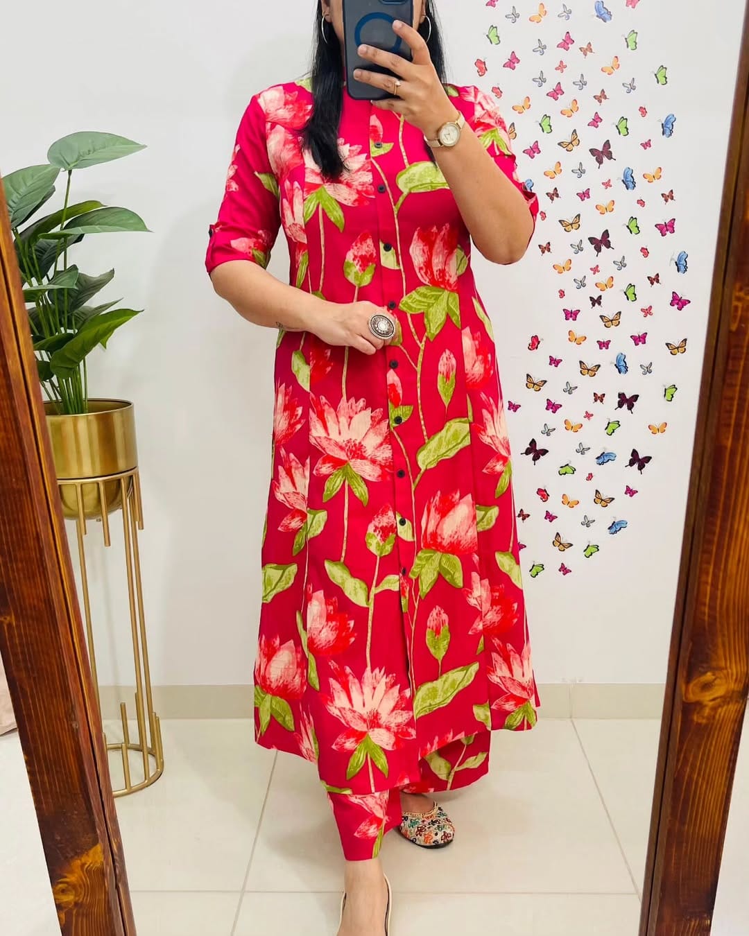 Premium Floral Fine Cotton Printed A-Line Pattern Kurti-Palazzo Set