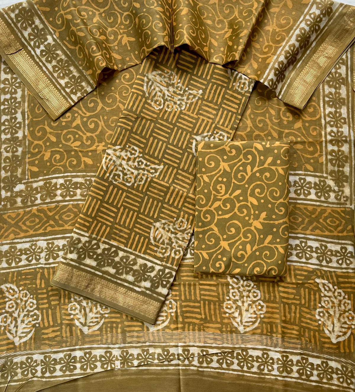 Premium Designer Handblock Printed Maheshwari Silk Suit Set