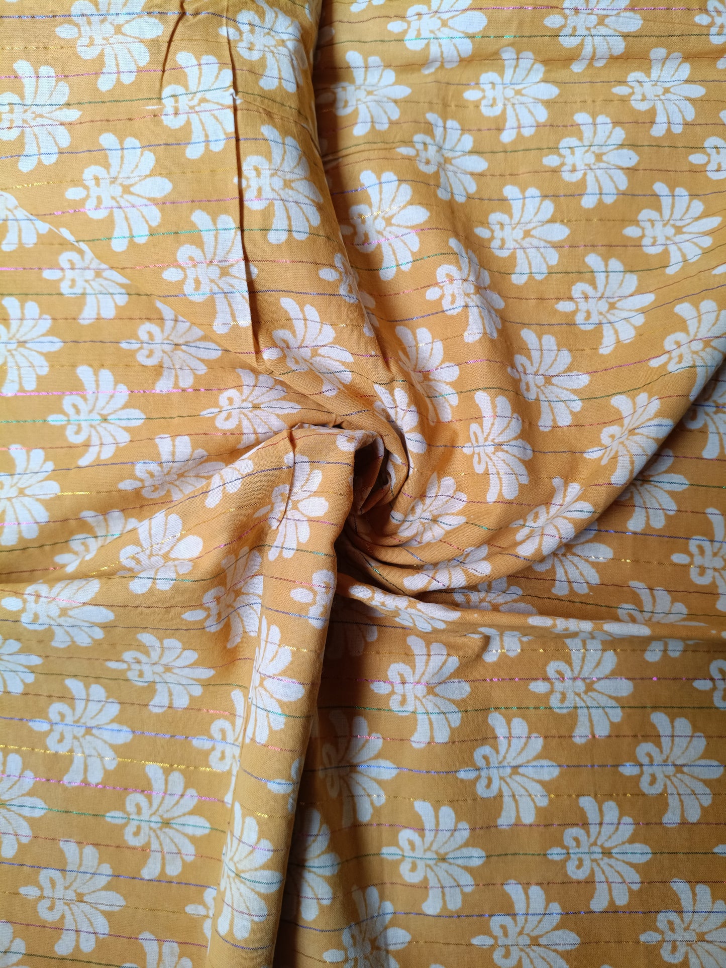 (Pre-cut 2.40 Meter) Pure Soft Cotton Hand Block Printed Lurex Fabric