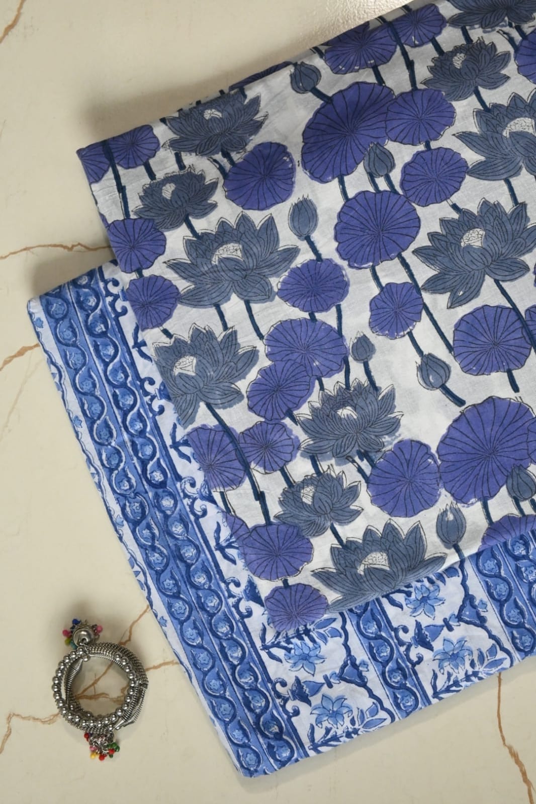 Pure Soft Cotton Sanganeri Handblock Printed 2PC Top-Bottom Suit Set (2.50 Meter Each)