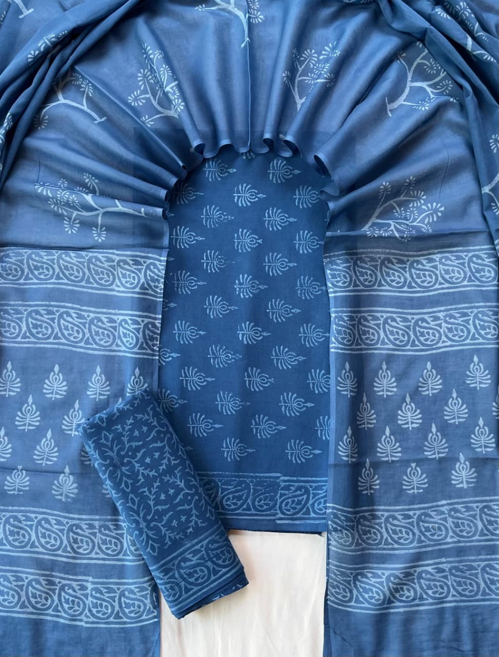 Pure Soft Cotton Hand Block Printed Suit Set With Cotton Dupatta