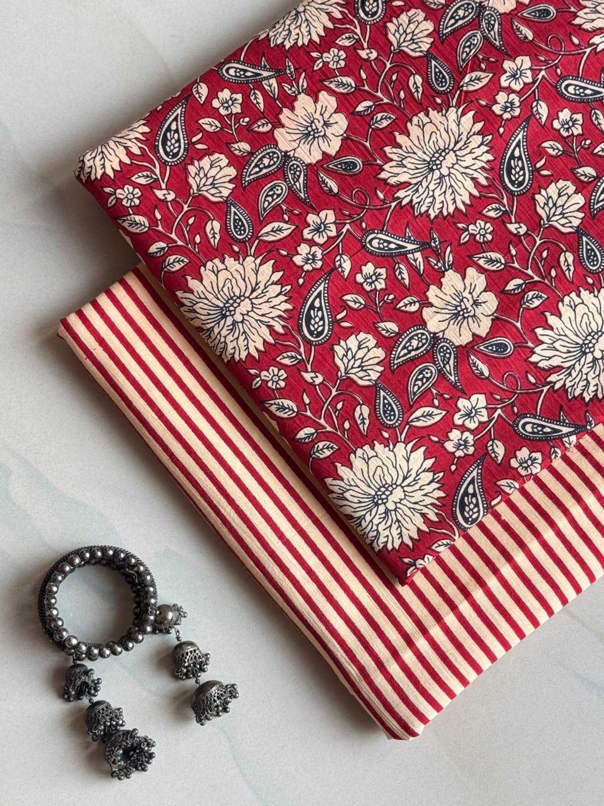 Pure Soft Cotton Handblock Printed 2PC Top-Bottom Suit Set (2.50 Meter Each)