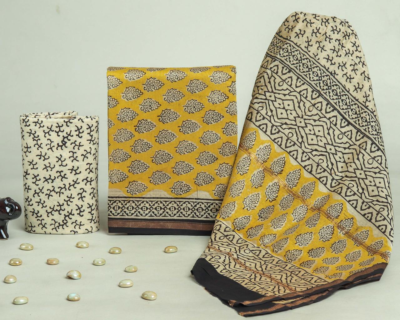 Designer Handblock Printed Chanderi Silk Suit Set