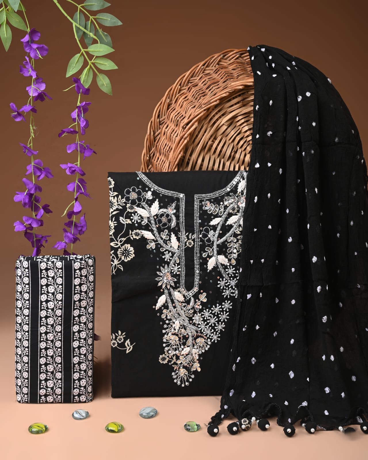 Premium Gota Patti Work Cotton Suit Set With Chiffon Dupatta