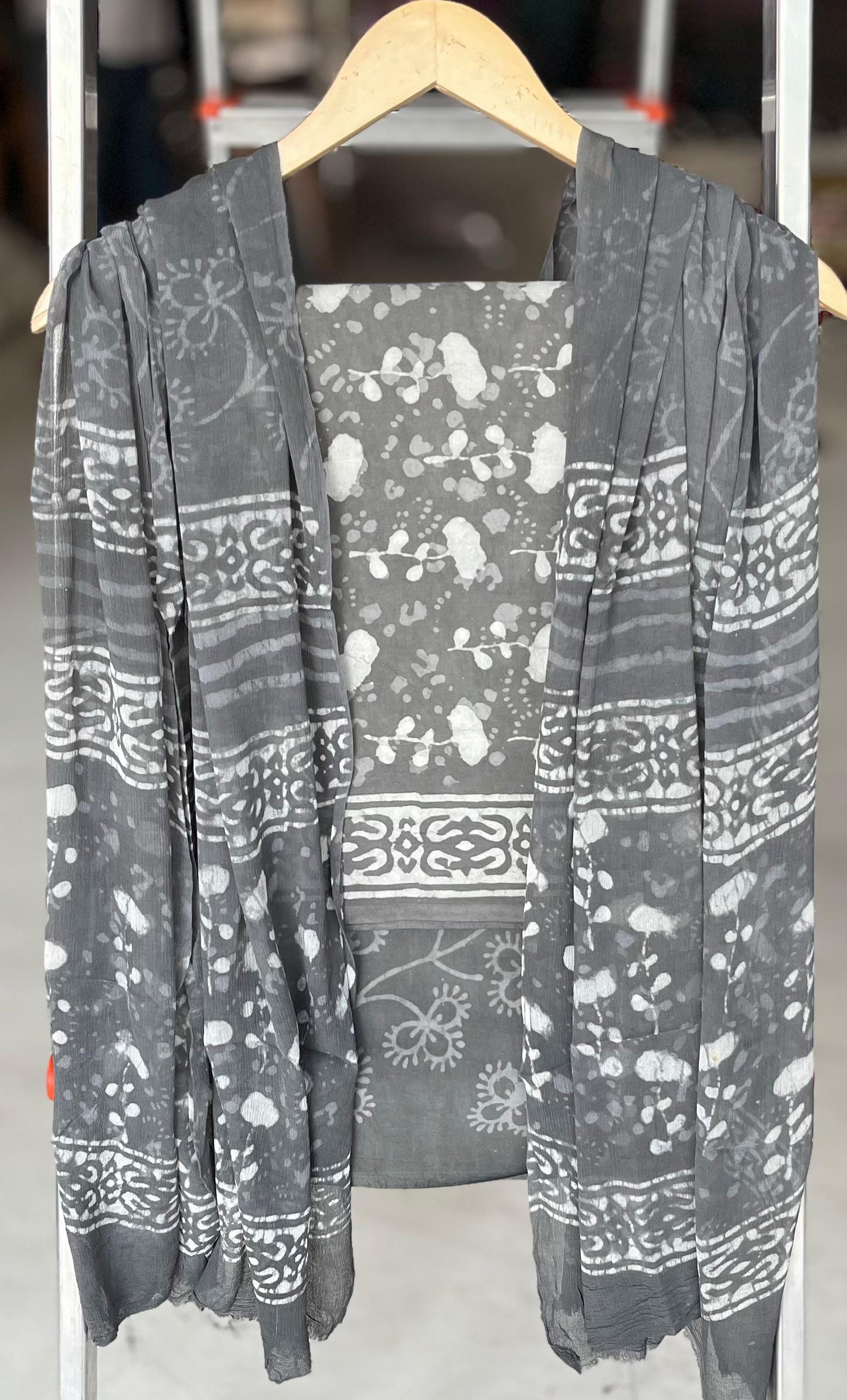 Pure Soft Cotton Hand Block Printed Suit Set With Chiffon Dupatta