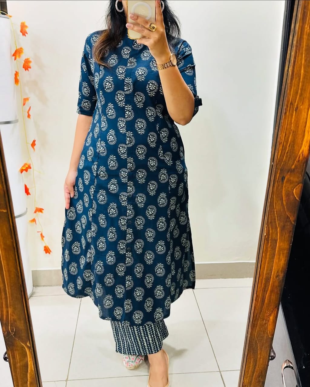 Premium Floral Fine Cotton Printed A-Line Pattern Kurti-Palazzo Set