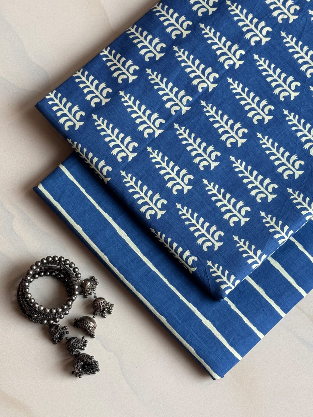 Pure Soft Cotton Handblock Printed 2PC Top-Bottom Suit Set (2.50 Meter Each)