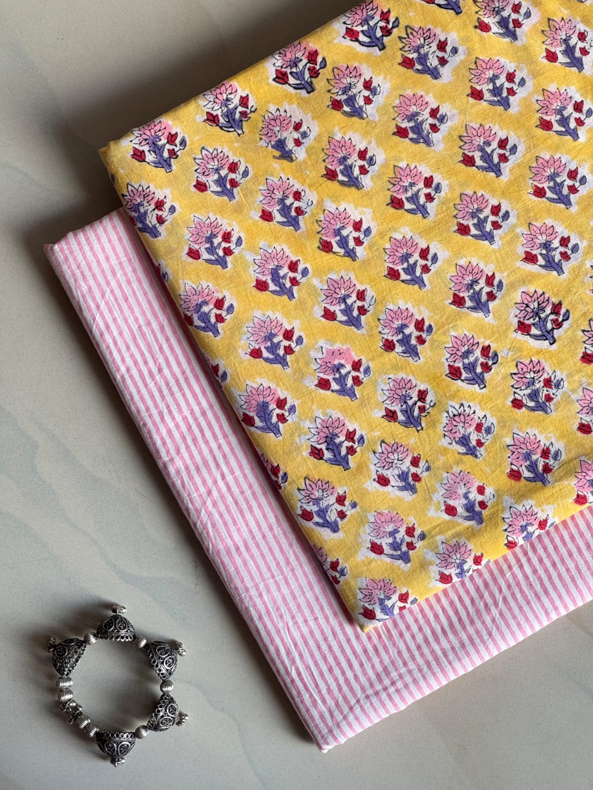 Pure Soft Cotton Handblock Printed 2PC Top-Bottom Suit Set (2.50 Meter Each)