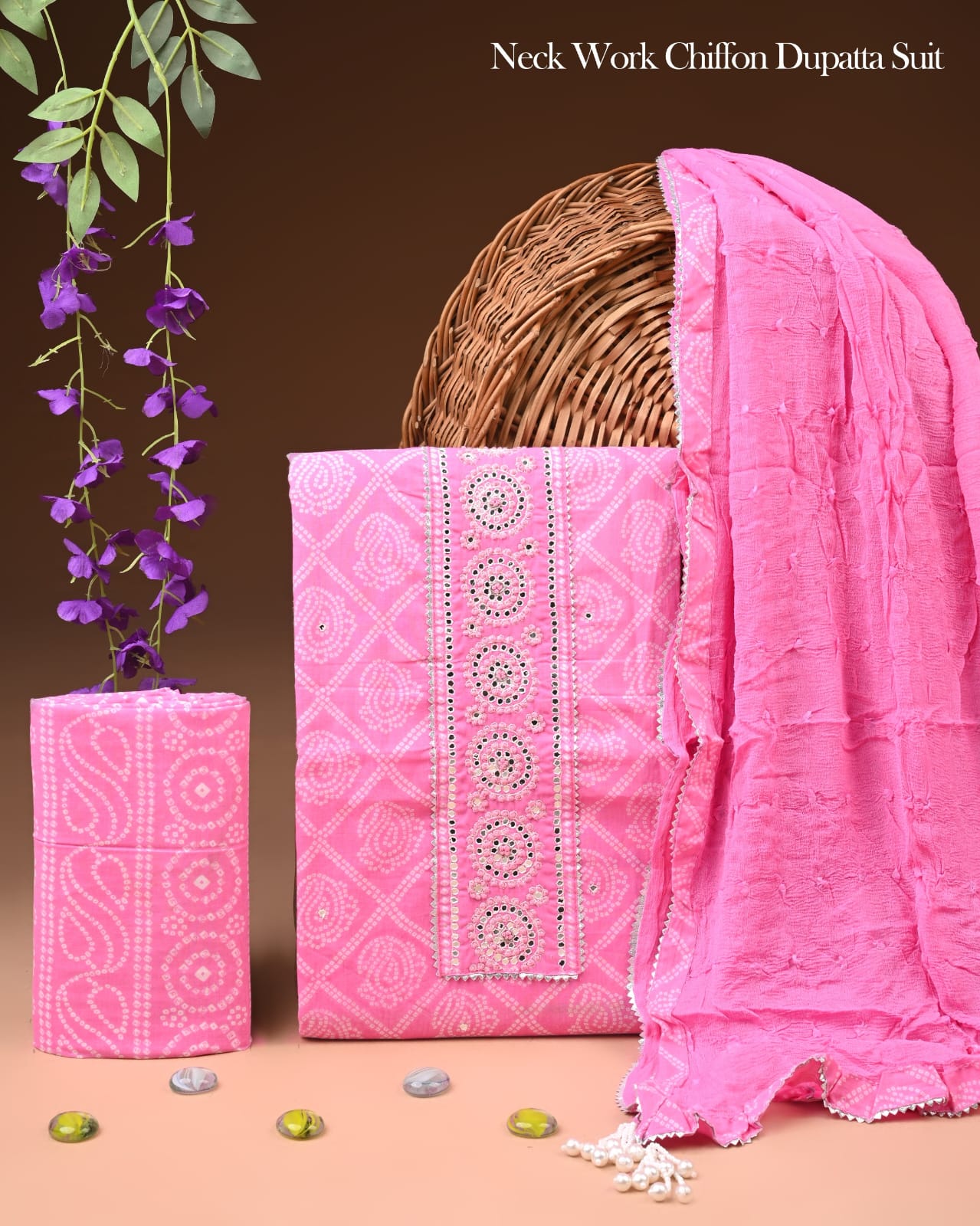 Premium Gota Patti Work Cotton Suit Set With Chiffon Dupatta