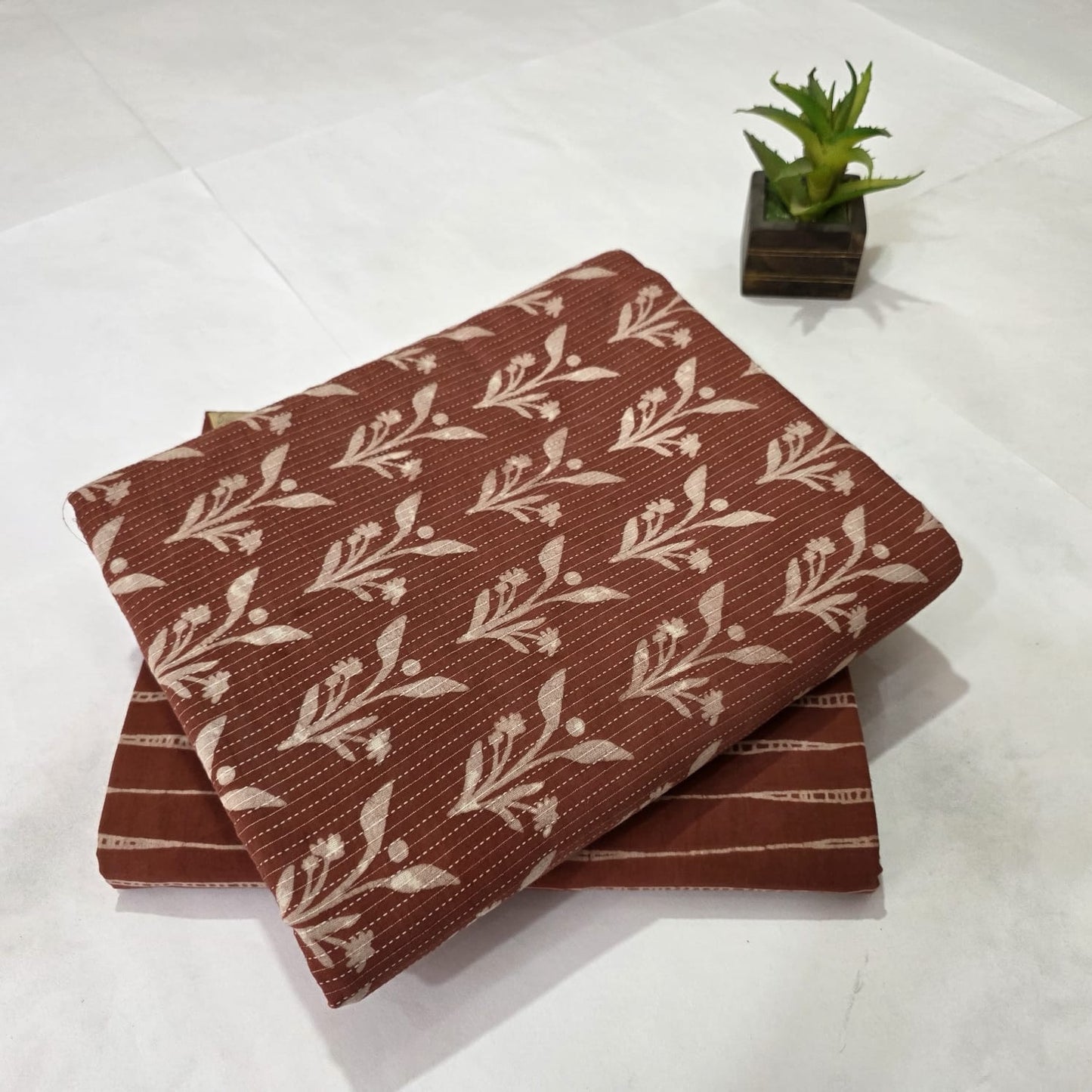 Pure Cotton Kantha Handblock Printed 2PC Top-Bottom Suit Set