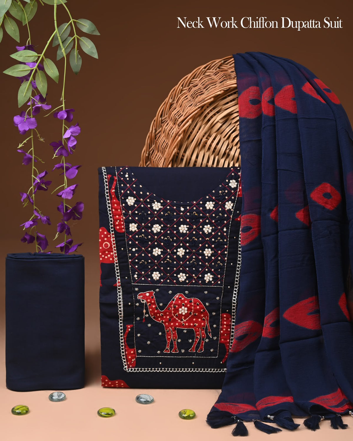 Premium Gota Patti Work Cotton Suit Set With Chiffon Dupatta