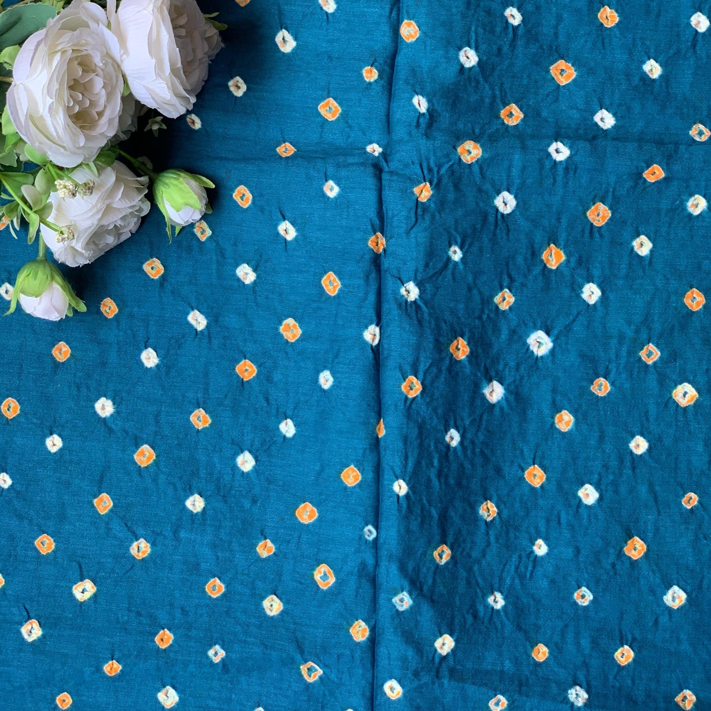 (Pre-cut 2 Meter)Pure Soft Cotton Satin Finish Tie-Dye Bandhani Fabric