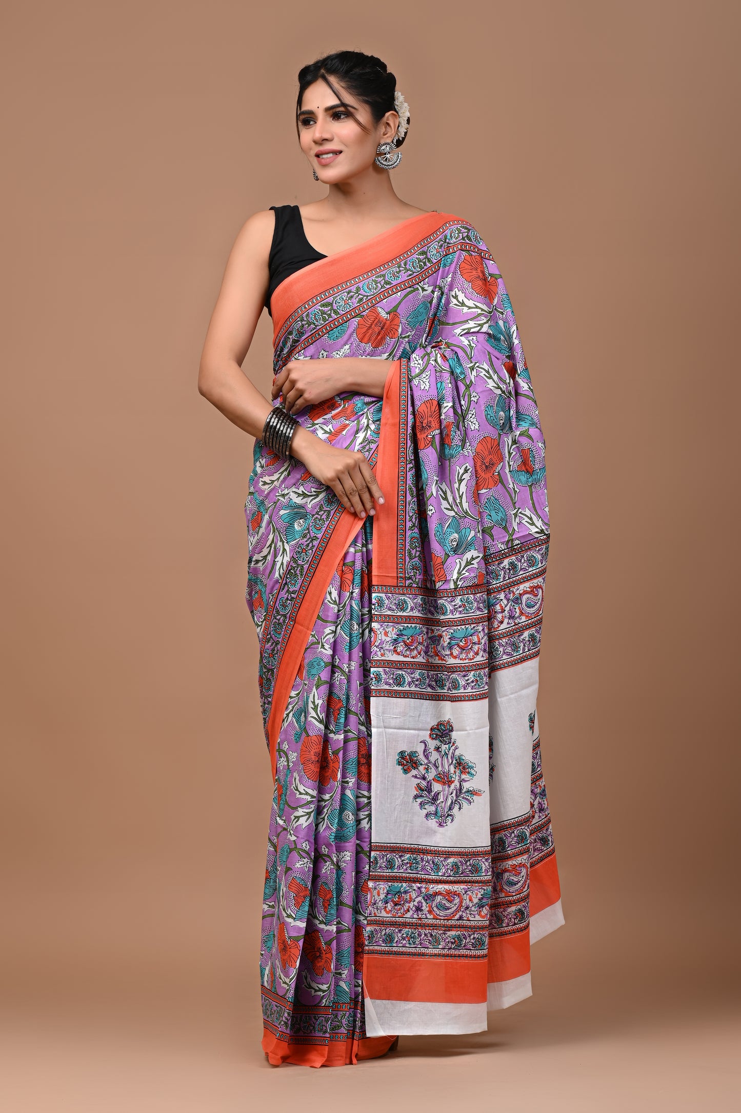 Pure Soft Cotton Handblock Printed Saree With Blouse