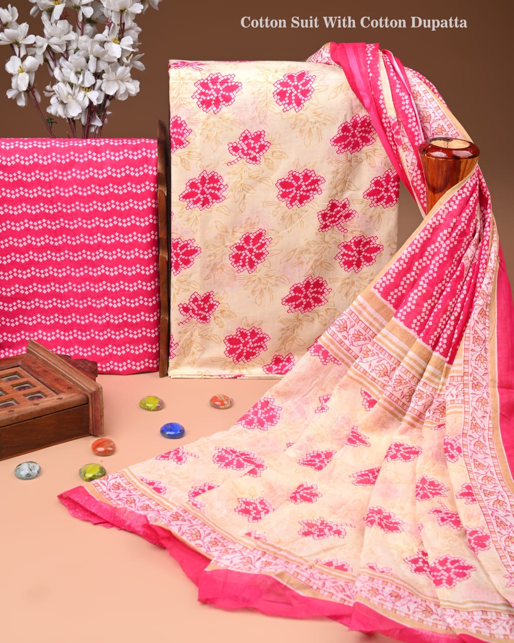 Designer Hand Block Printed Cotton Suit Set With Cotton Dupatta