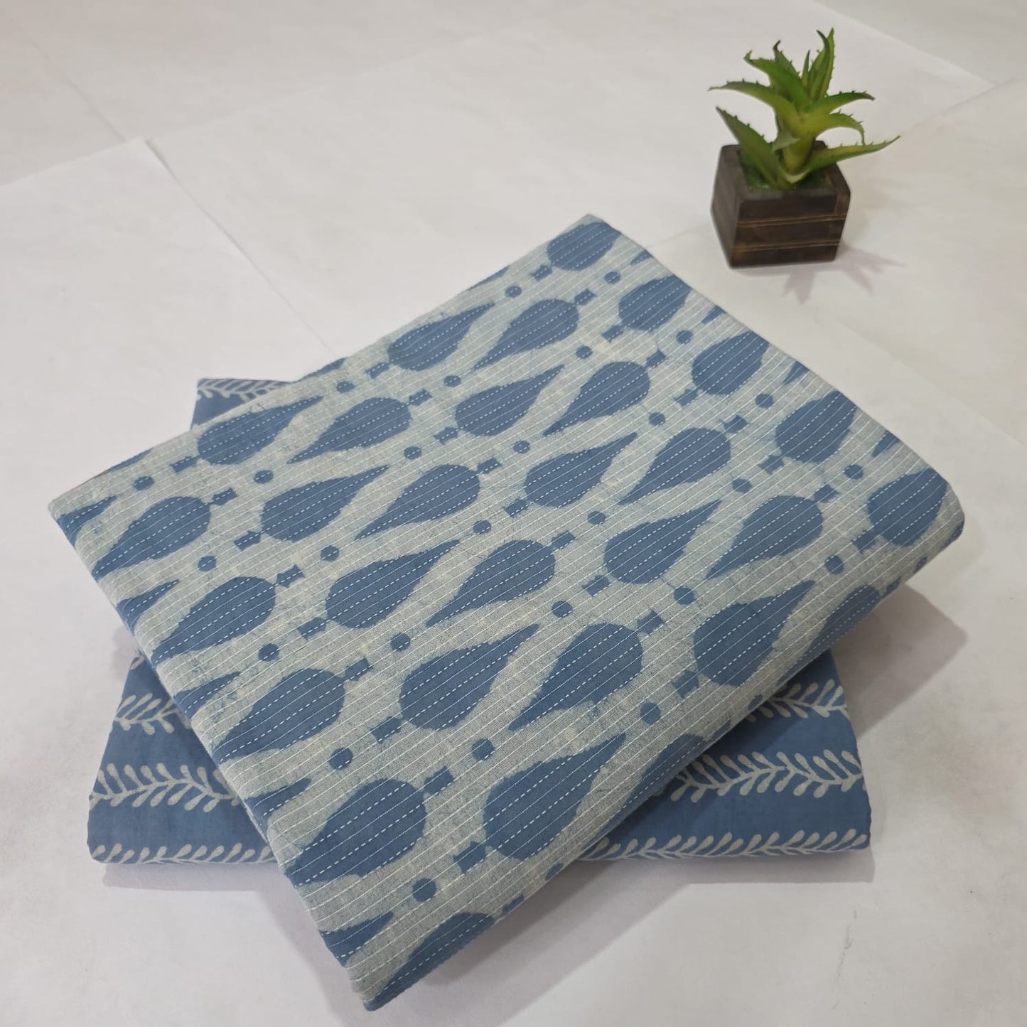 Pure Cotton Kantha Handblock Printed 2PC Top-Bottom Suit Set