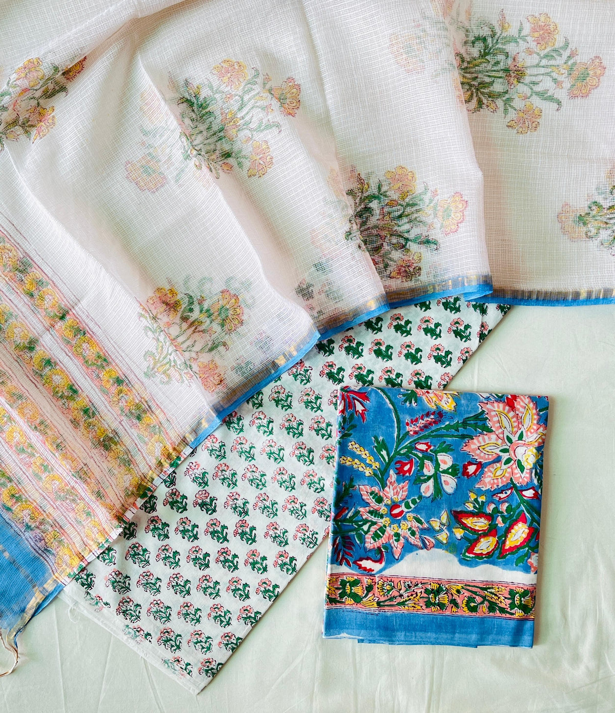 Pure Cotton Hand Block Printed Suit Set With Kota Doria Dupatta