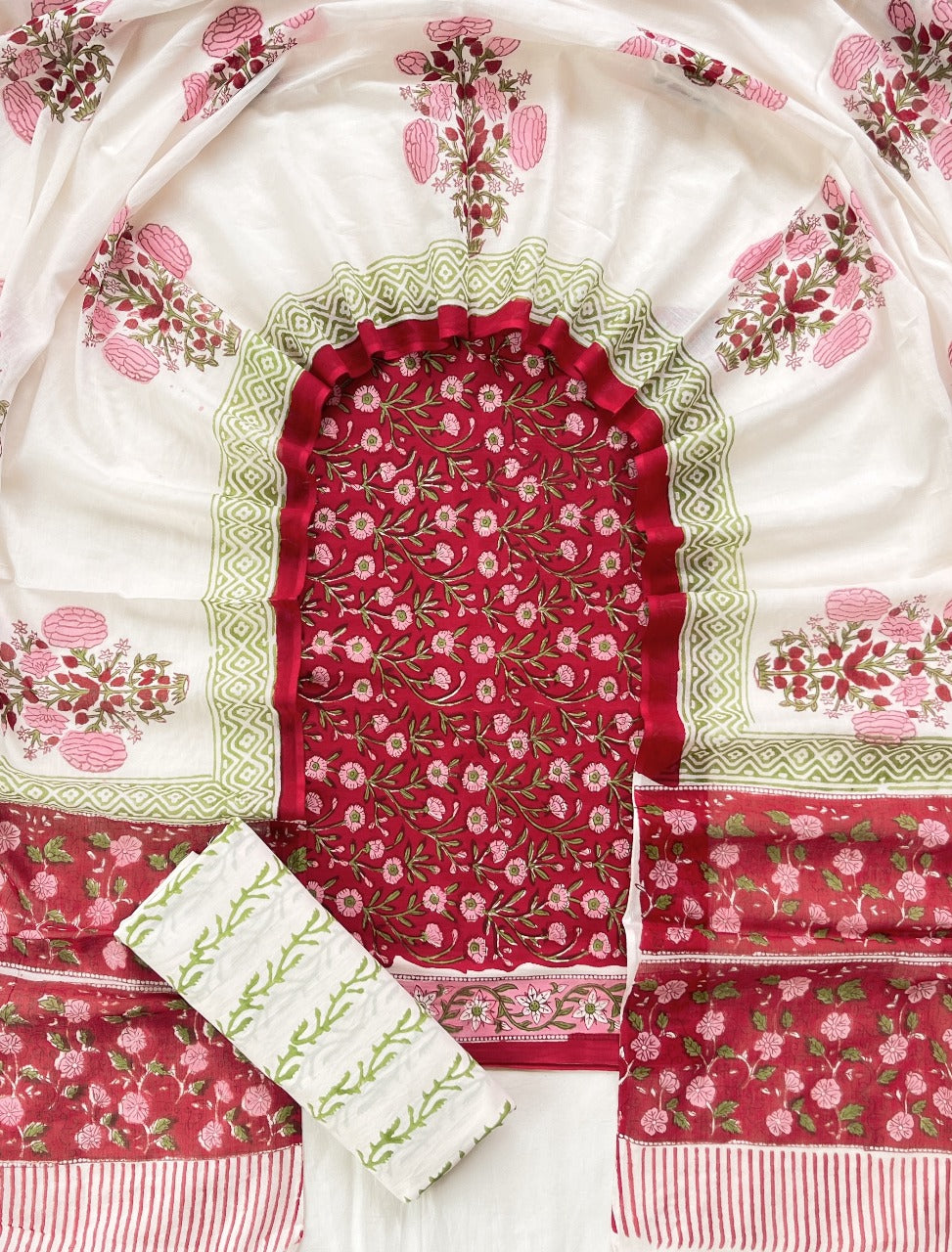 Pure Soft Cotton Hand Block Printed Suit Set With Cotton Dupatta
