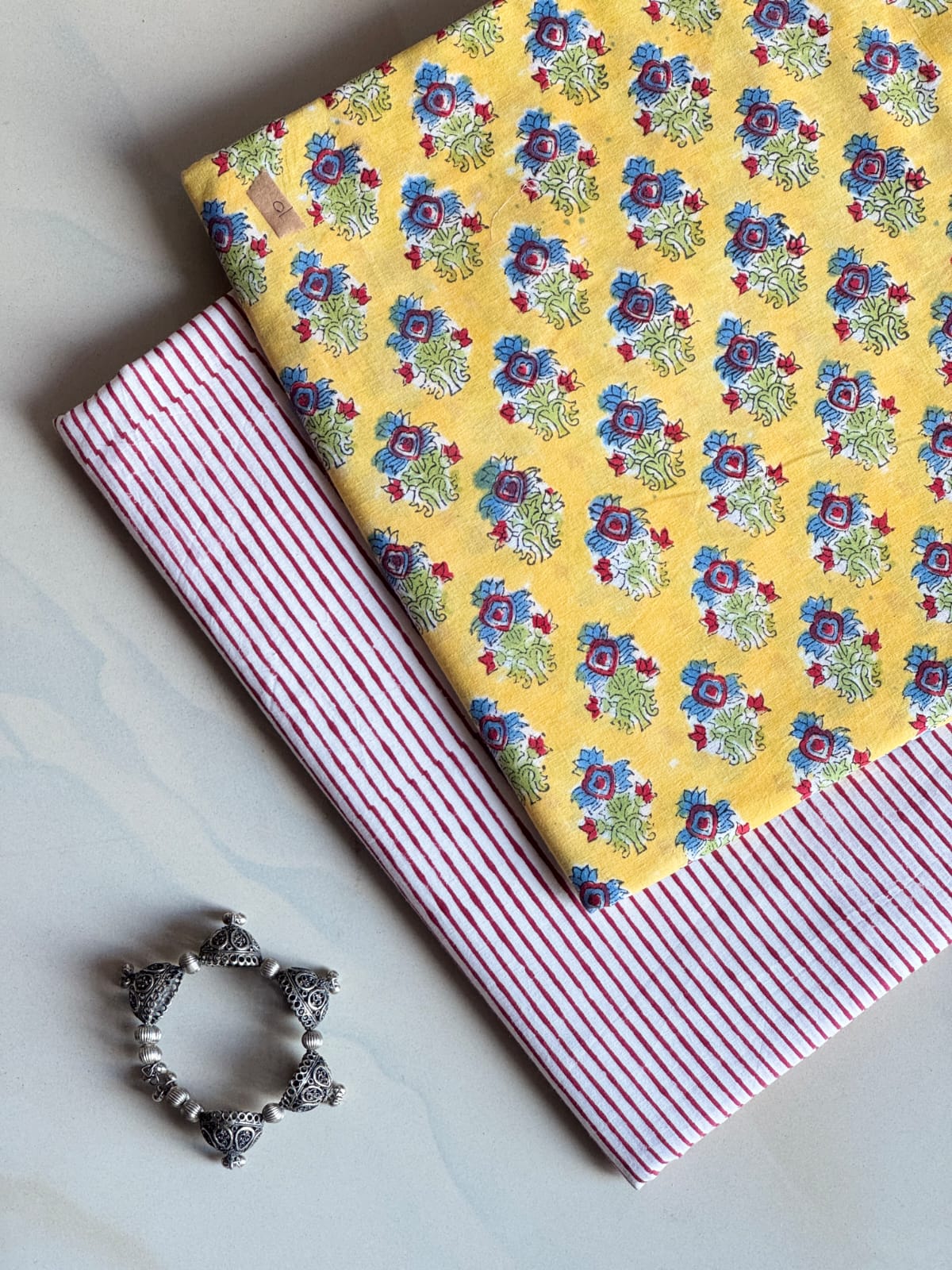 Pure Soft Cotton Handblock Printed 2PC Top-Bottom Suit Set (2.50 Meter Each)