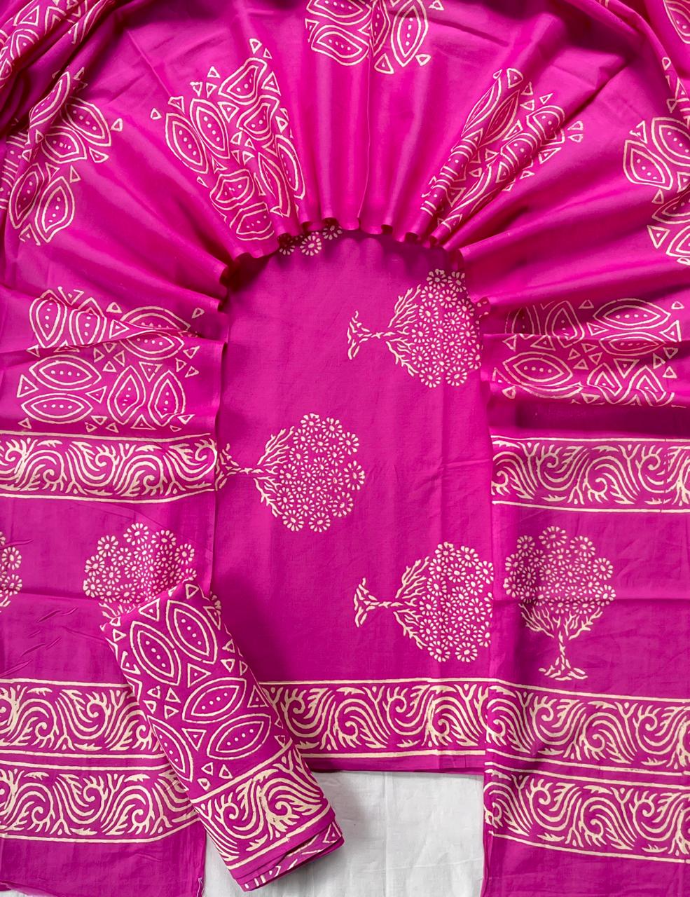 Pure Soft Cotton Hand Block Printed Suit Set With Cotton Dupatta