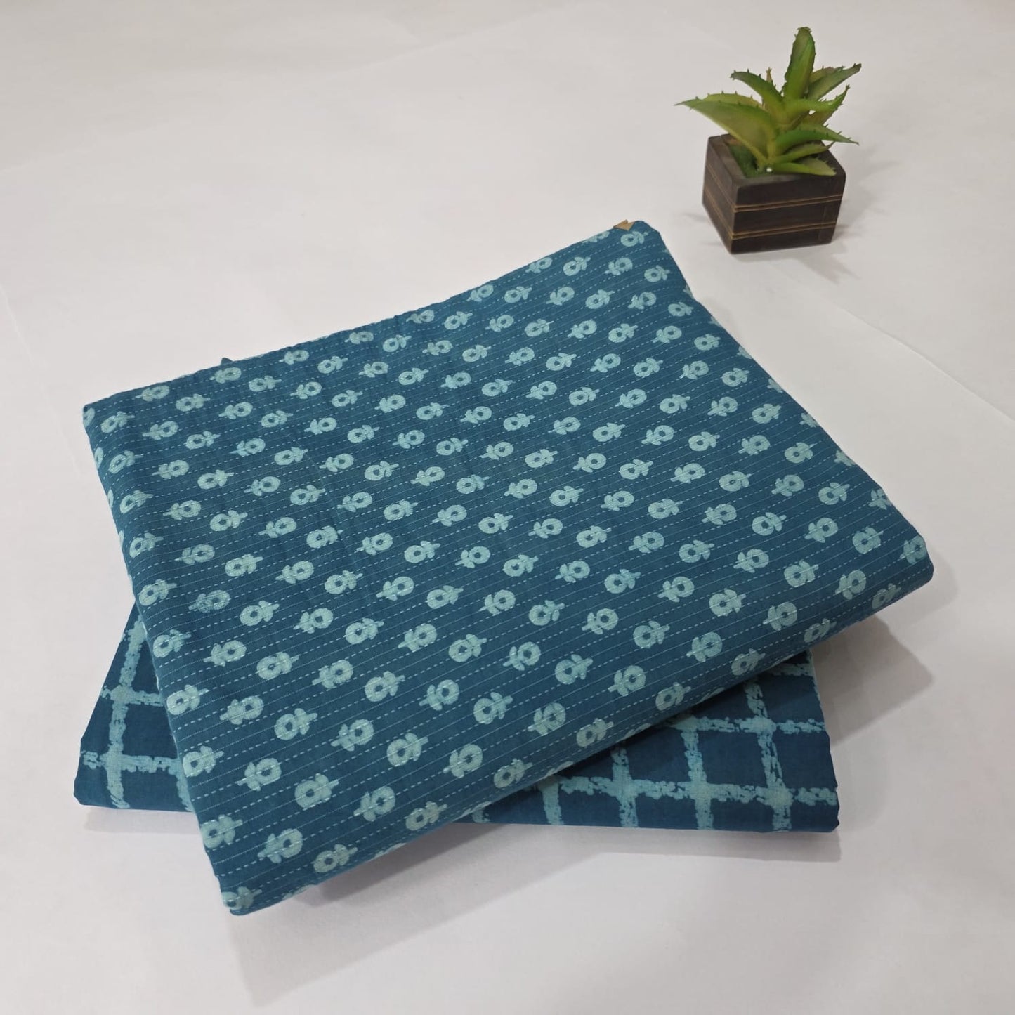 Pure Kantha Cotton Handblock Printed 2PC Top-Bottom Suit Set