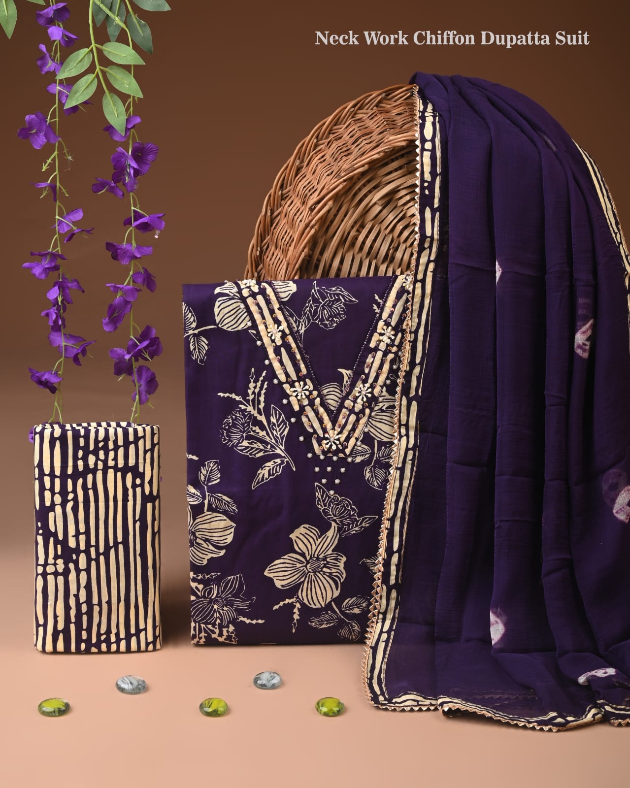 Premium Gota Patti Work Cotton Suit Set With Chiffon Dupatta