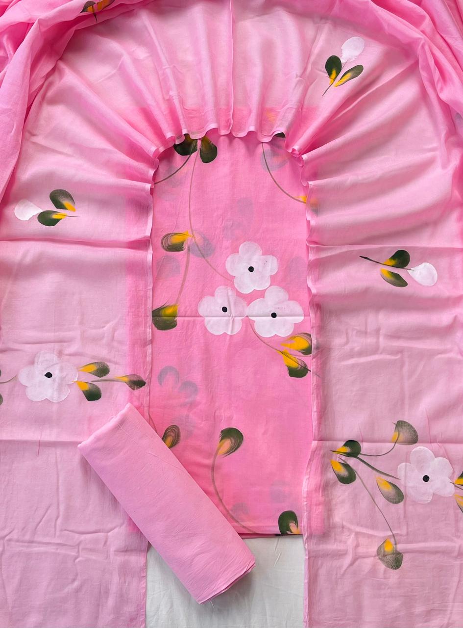 Pure Soft Cotton Hand Block Printed Suit Set With Cotton Dupatta