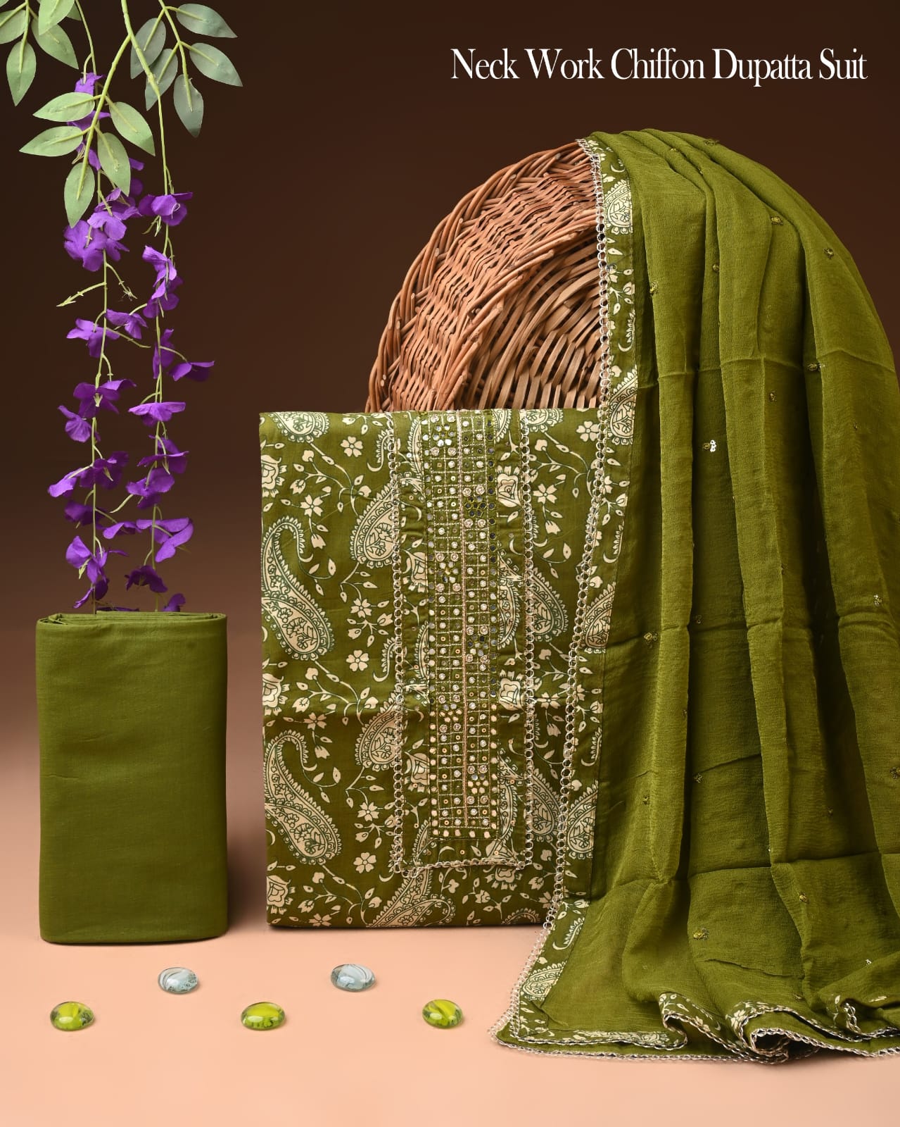 Premium Gota Patti Work Cotton Suit Set With Chiffon Dupatta