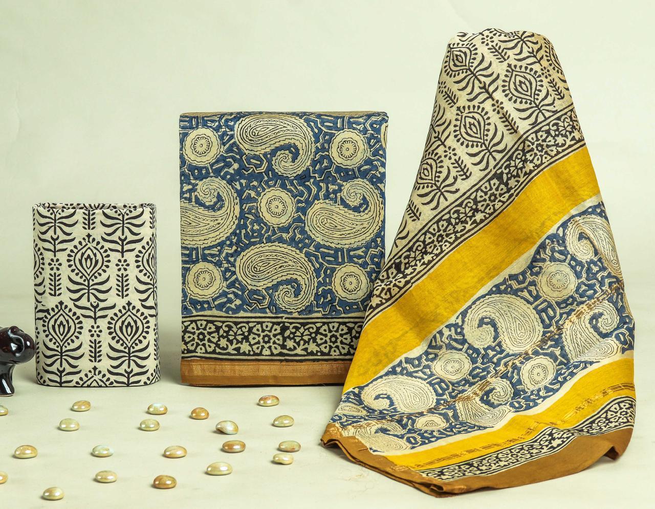 Designer Handblock Printed Chanderi Silk Suit Set